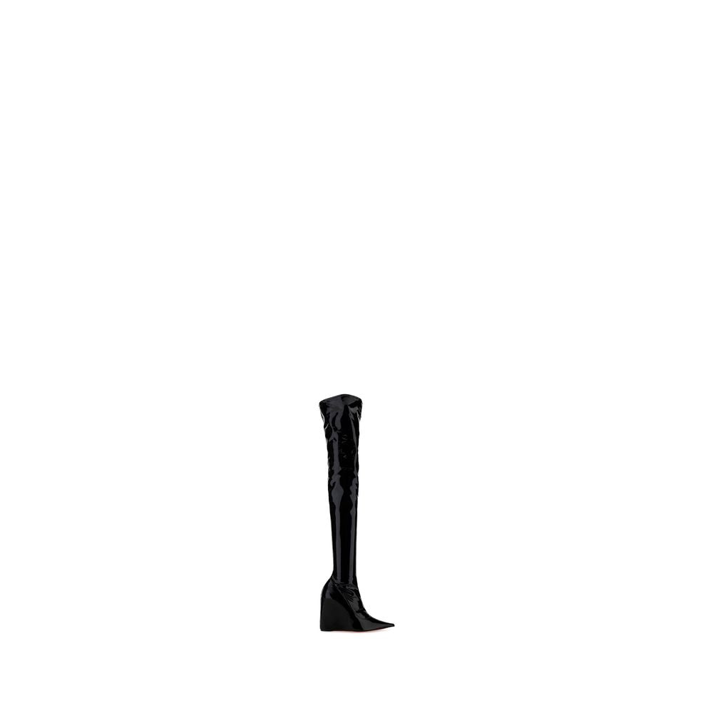 Amina Muaddi Danielle Black Latex Over-the-Knee Boots (AW20)