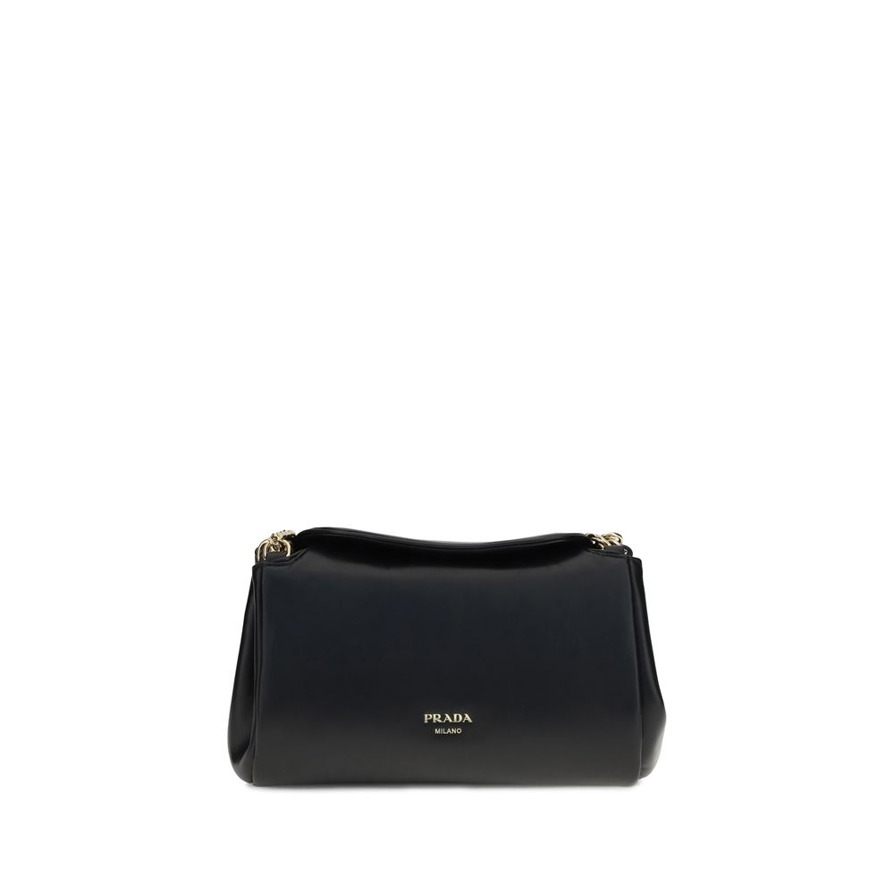 Prada Borsa a Spalla in Pelle di Agnello Nera (Logo Dorato) SS26
