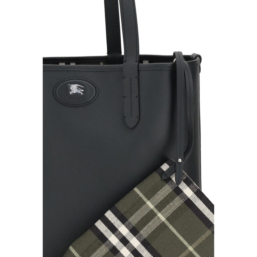 Burberry Bloomsbury Reversible Tote Bag in Black Leather and Check Canvas