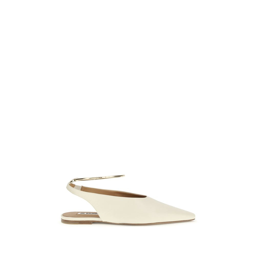 Jil Sander Ring Ballerinas in Cream Goatskin with Metallic Strap
