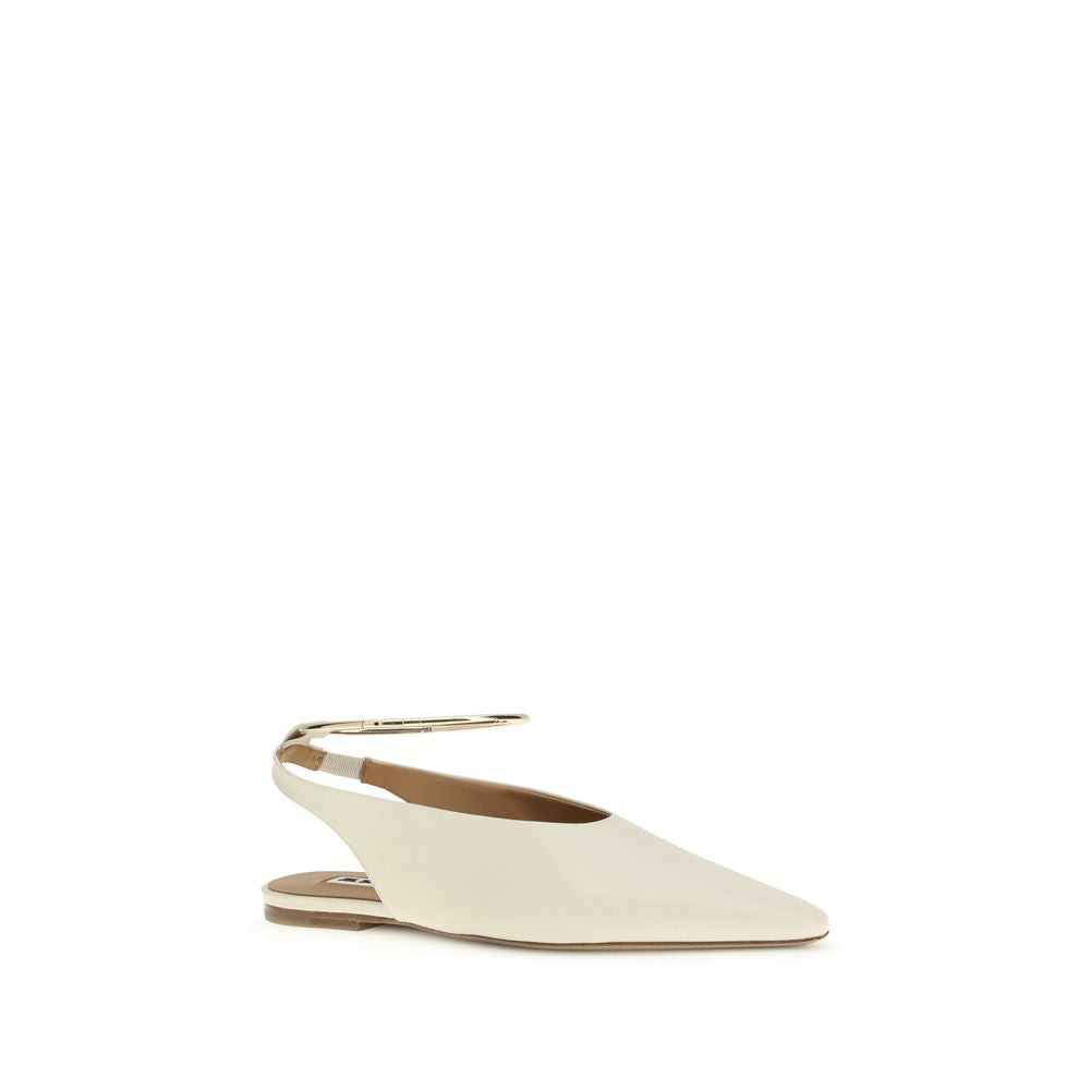 Jil Sander Ring Ballerinas in Cream Goatskin with Metallic Strap