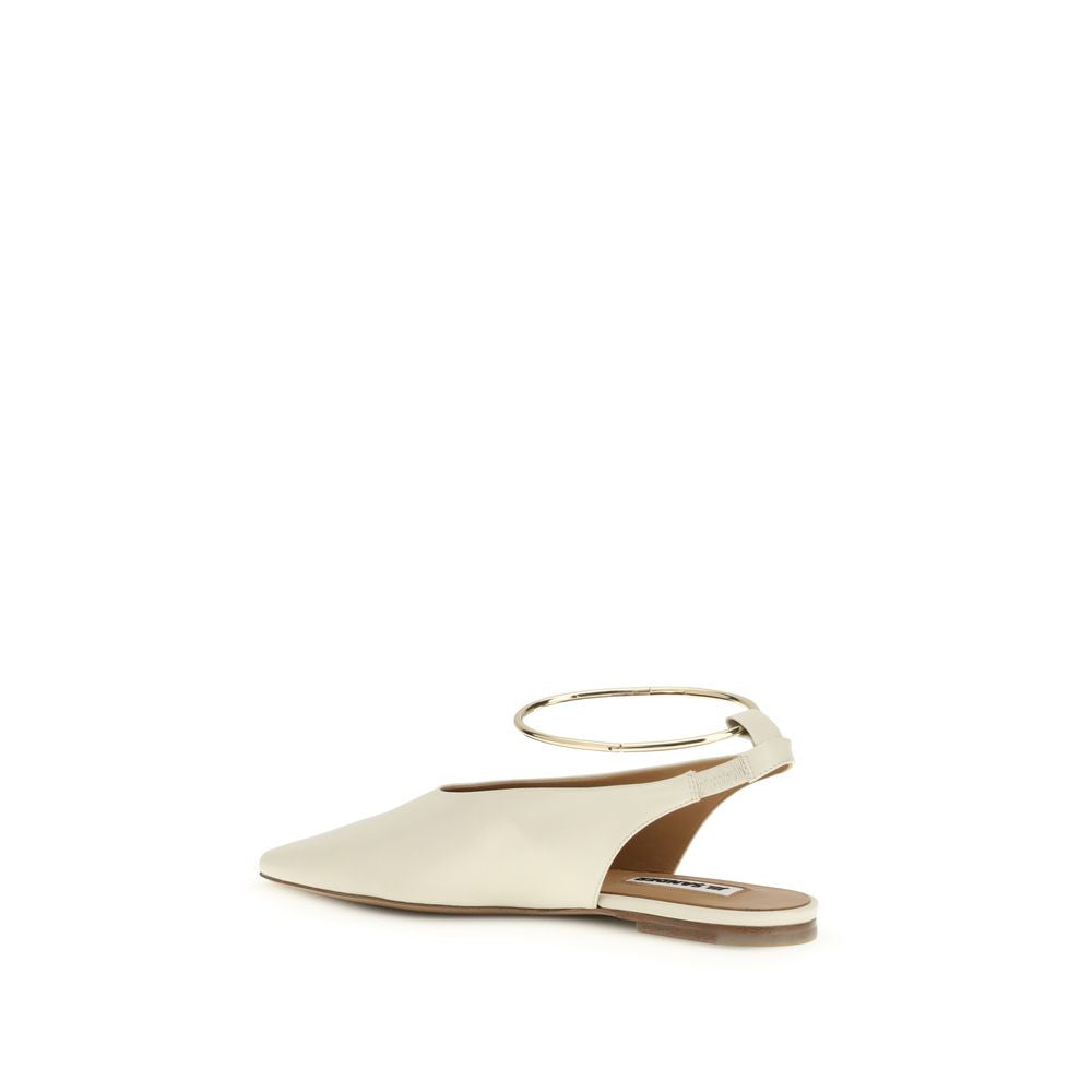 Jil Sander Ring Ballerinas in Cream Goatskin with Metallic Strap