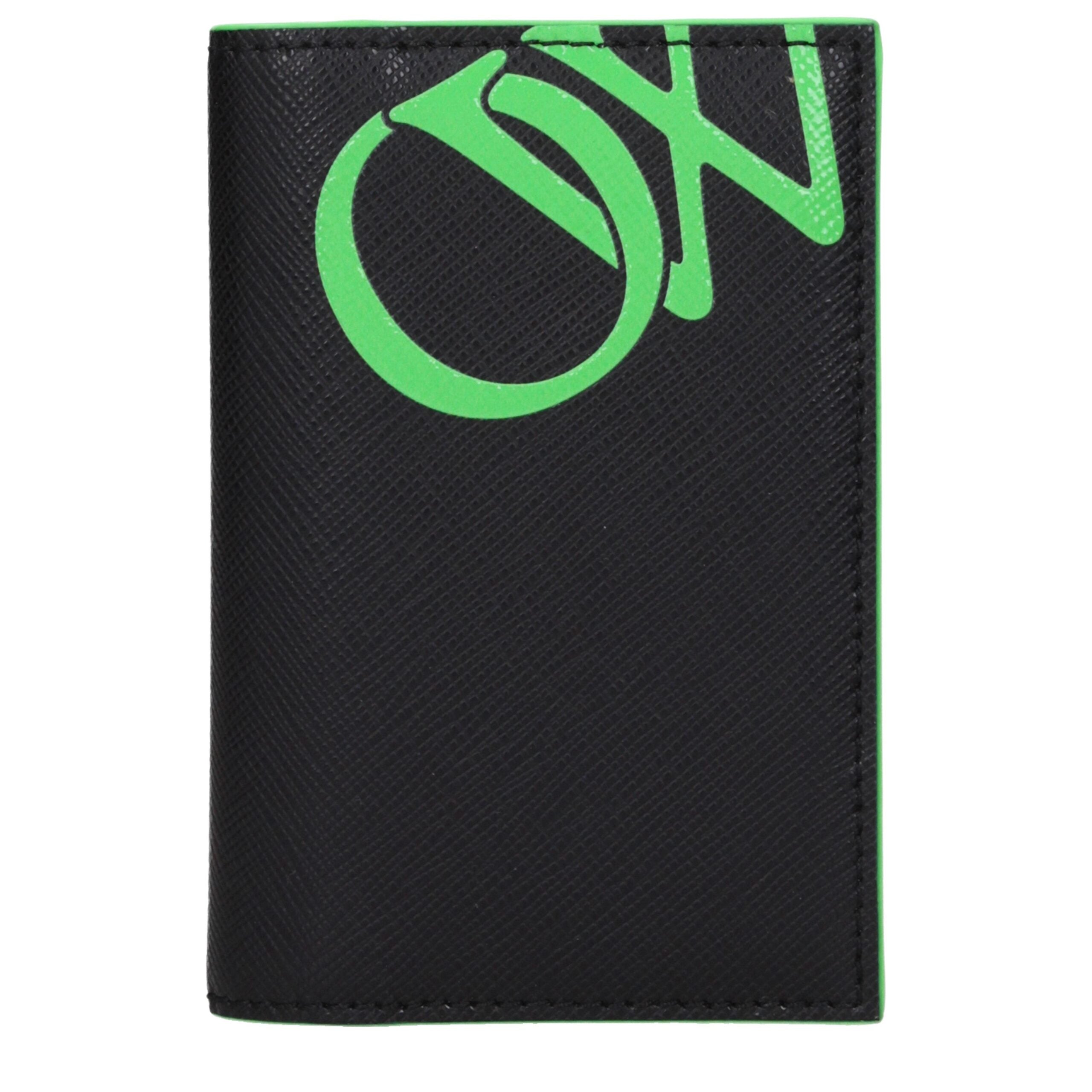 Off-White Black Leather Card Holder with Fluorescent Green Details