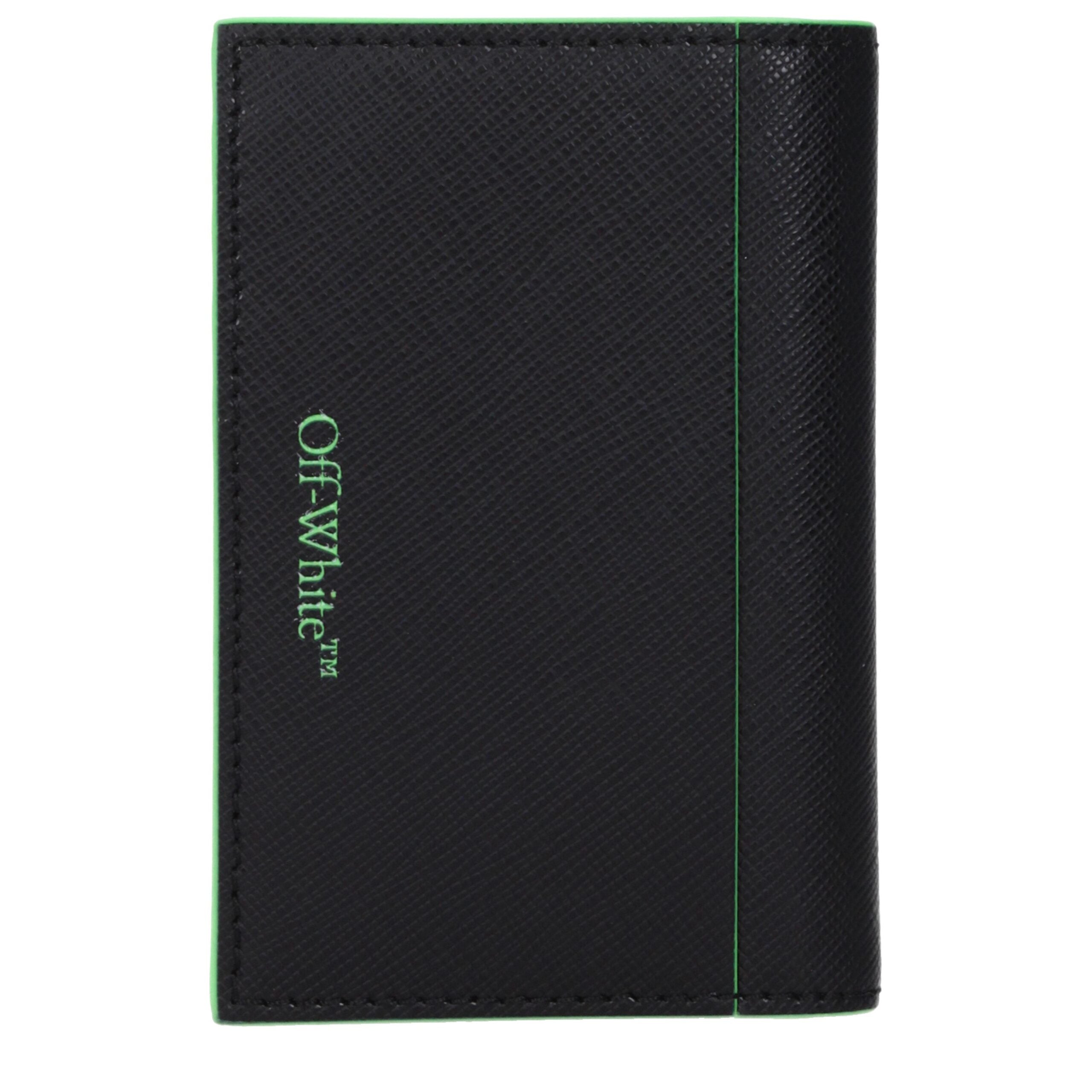 Off-White Black Leather Card Holder with Fluorescent Green Details