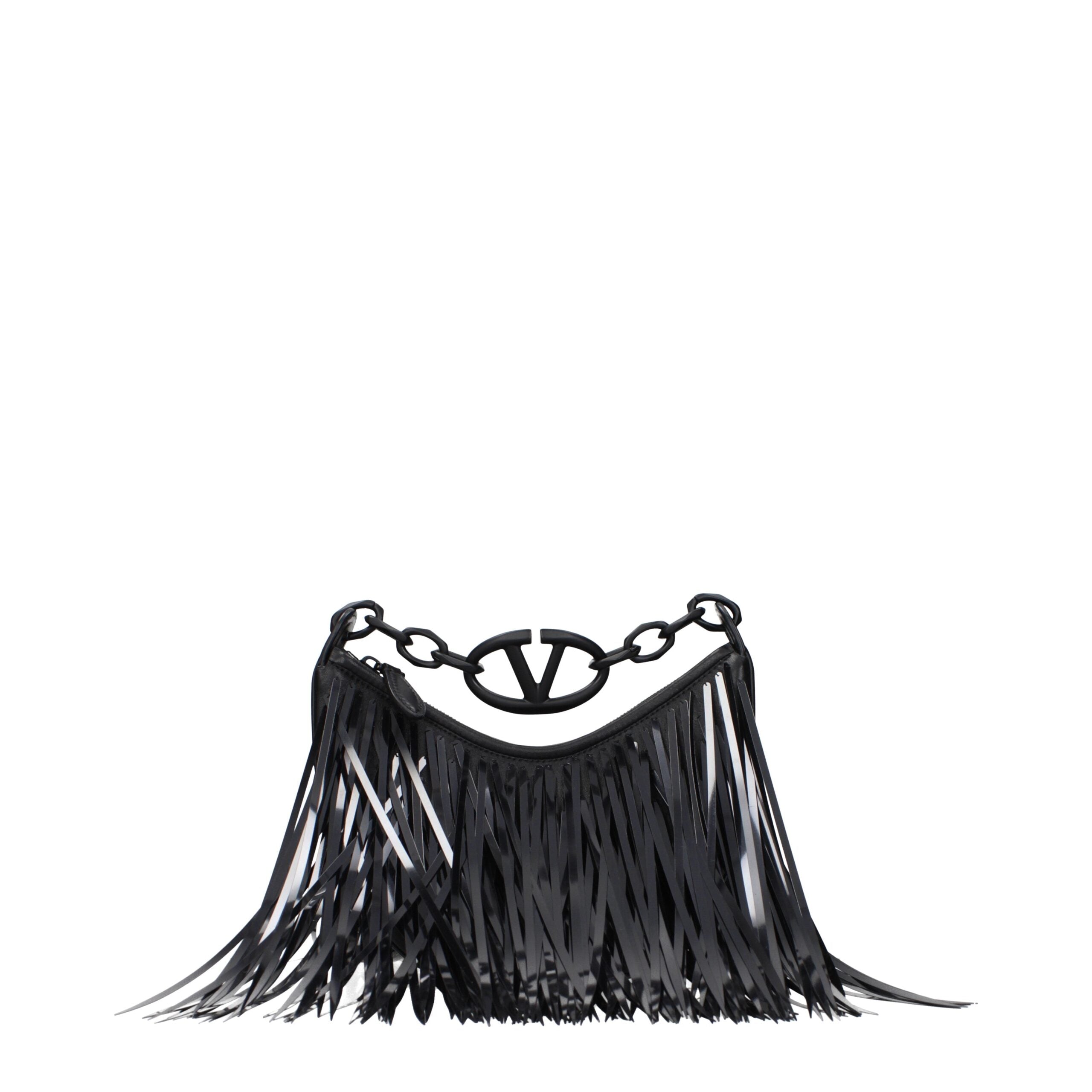 Valentino Garavani Black Leather Handbag with Vintage Fringe