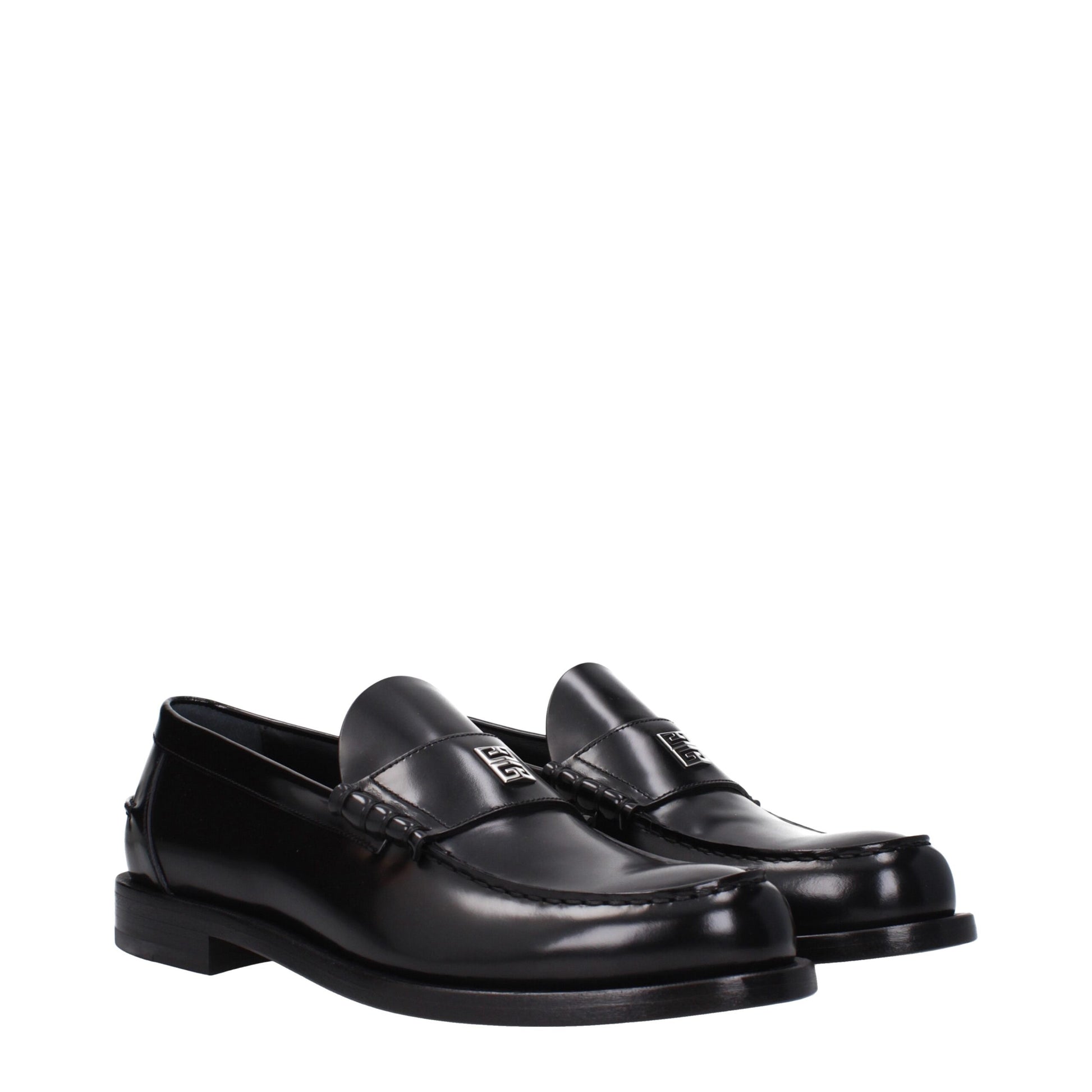 Mocassini Givenchy Slip-On Neri in Pelle con Logo Frontale e Punta Tonda