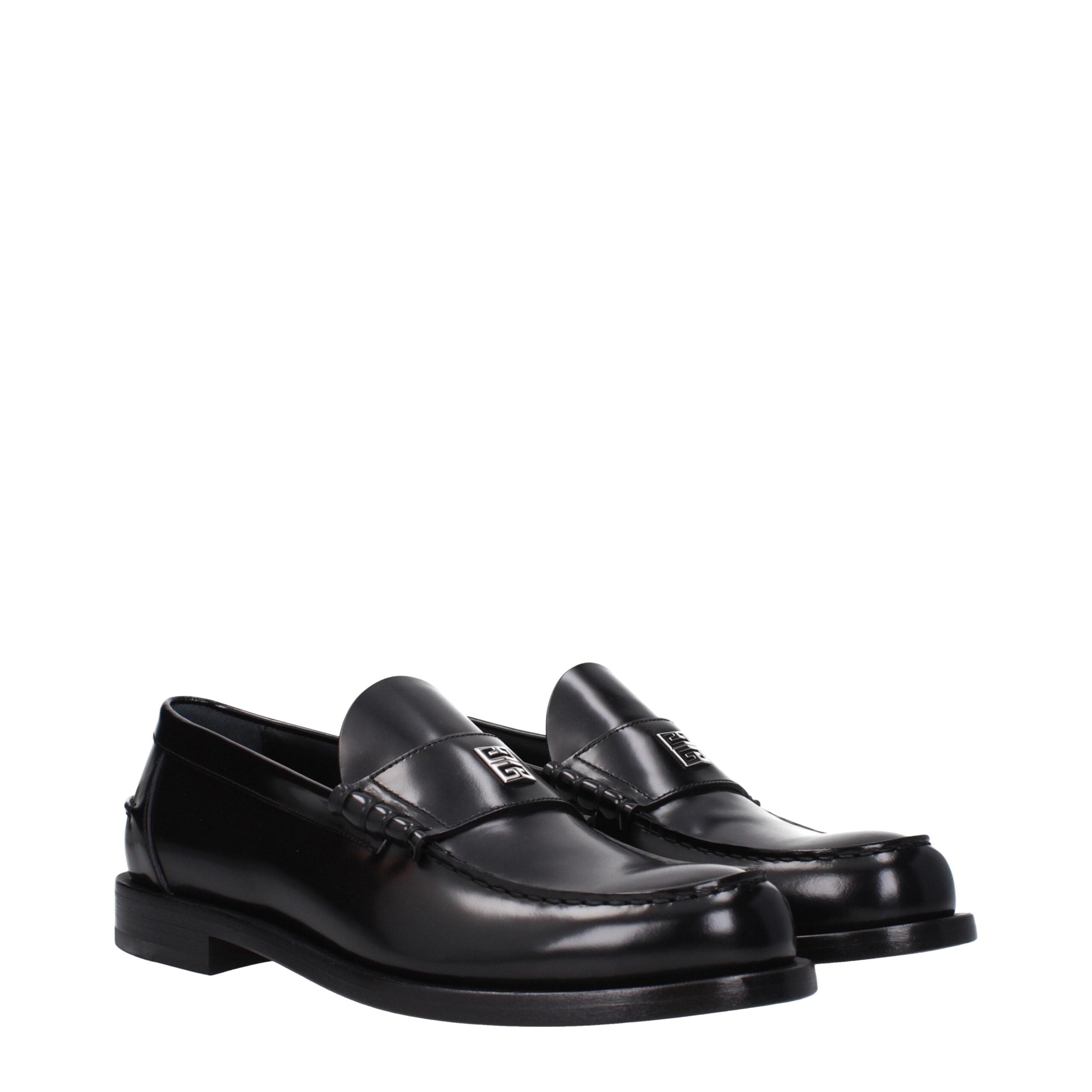 Givenchy Black Leather Slip-On Loafers with Front Logo and Round Toe