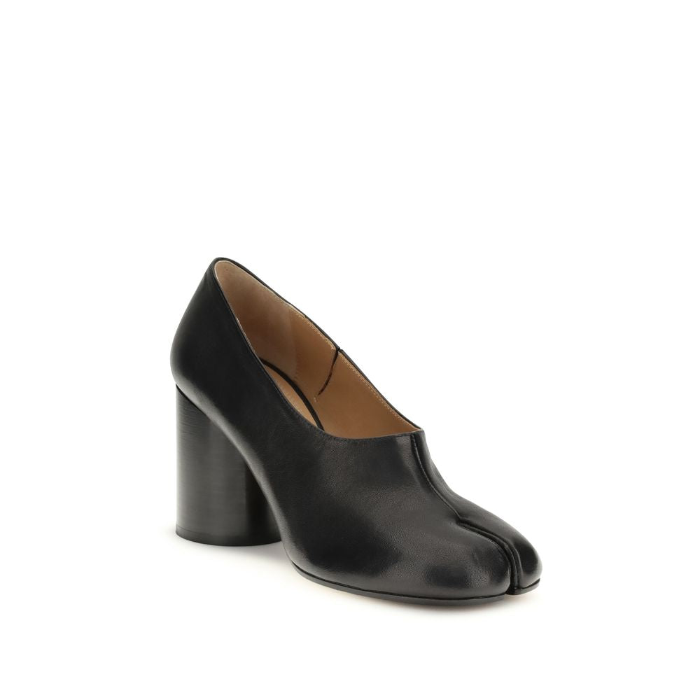 Maison Margiela Tabi Pumps in Black Nappa Leather with Cylindrical Heel
