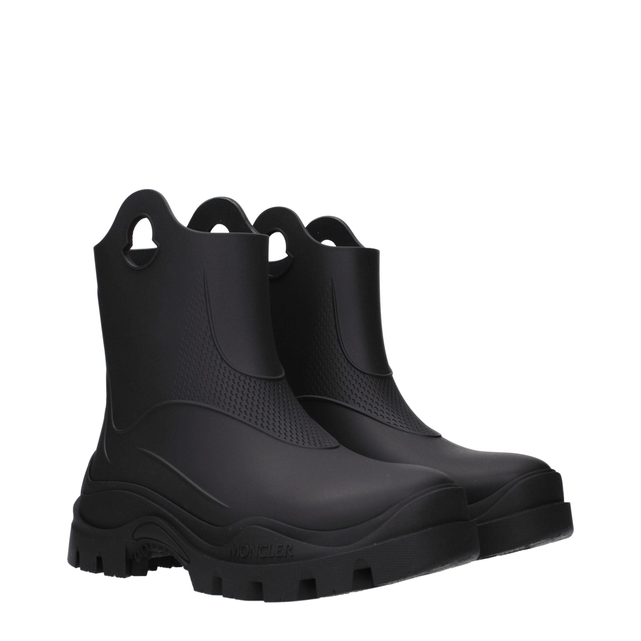 Moncler Black Rubber Ankle Boots with Logo Detail