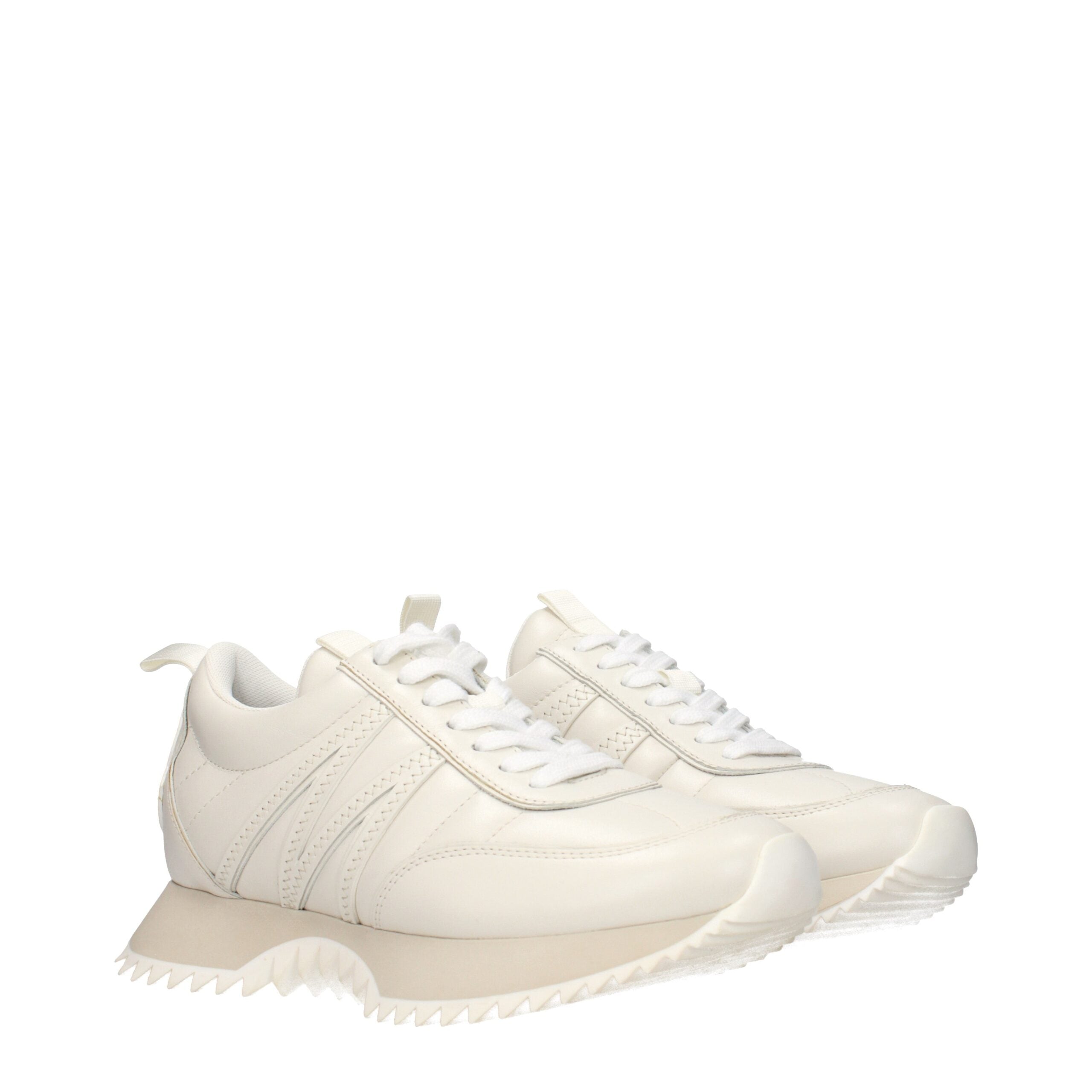 Moncler Low Top Sneakers in Beige Leather and Suede