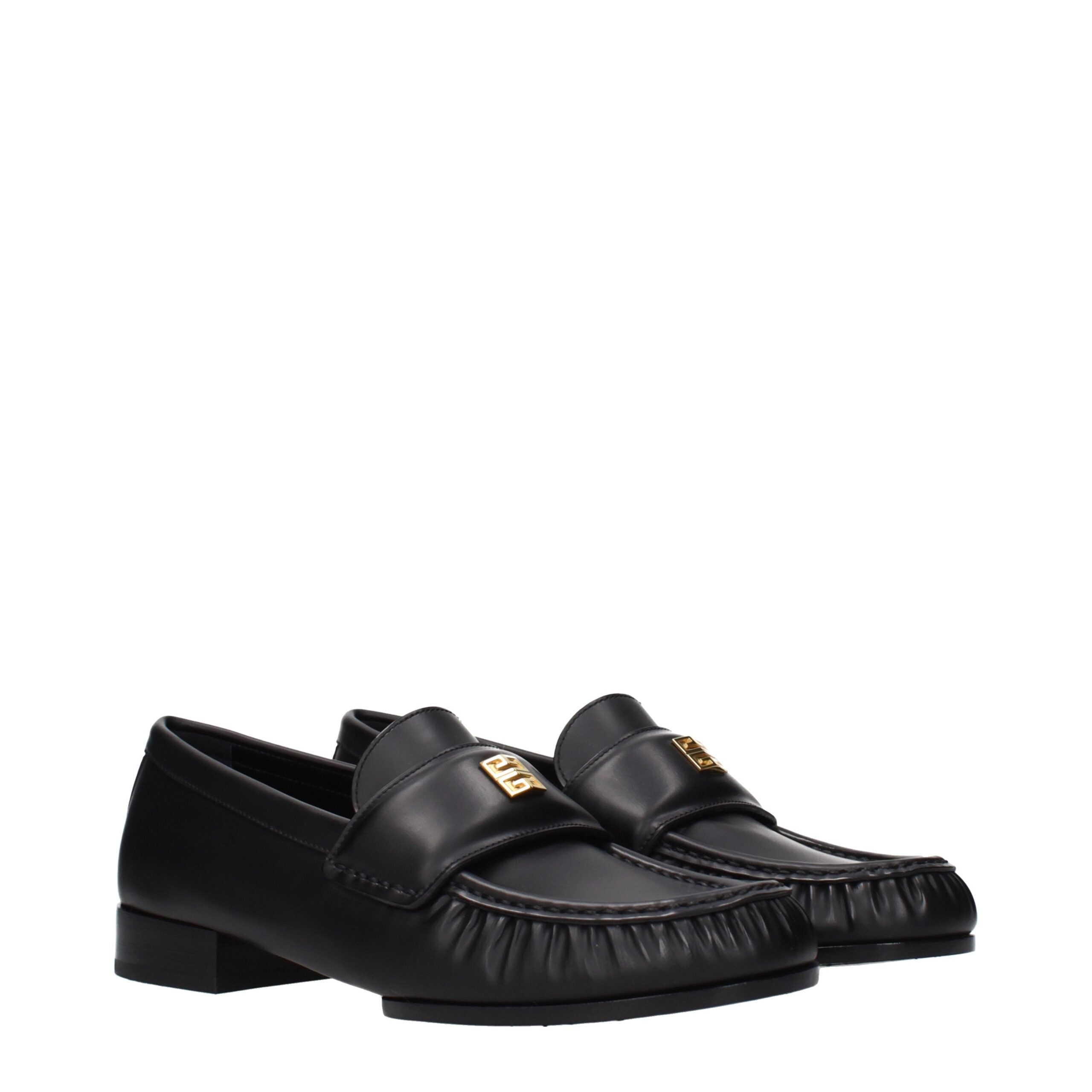 Givenchy Black Leather Slip-On Loafers with Front Logo
