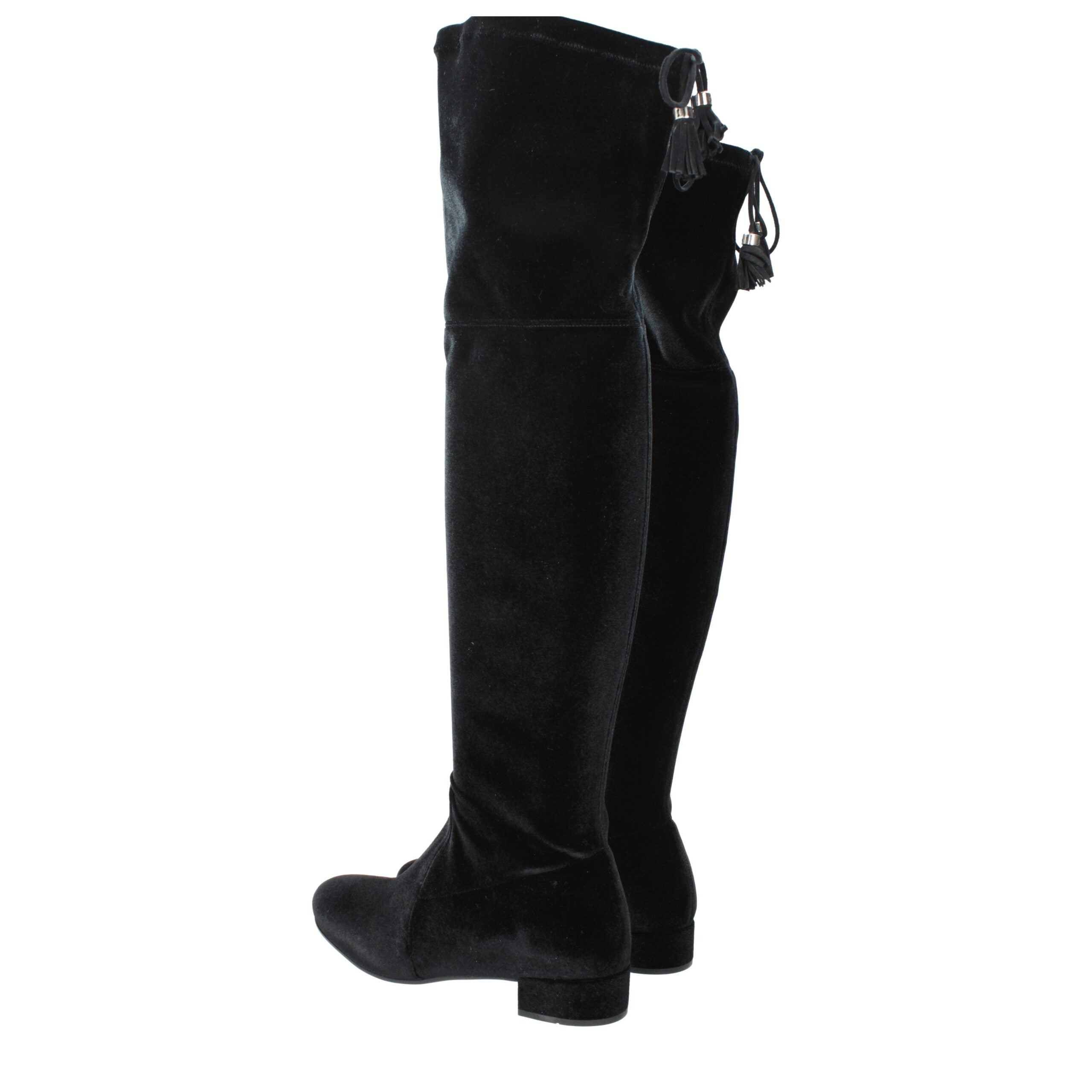 Prada Stivali Over The Knee Neri in Velluto con Frange