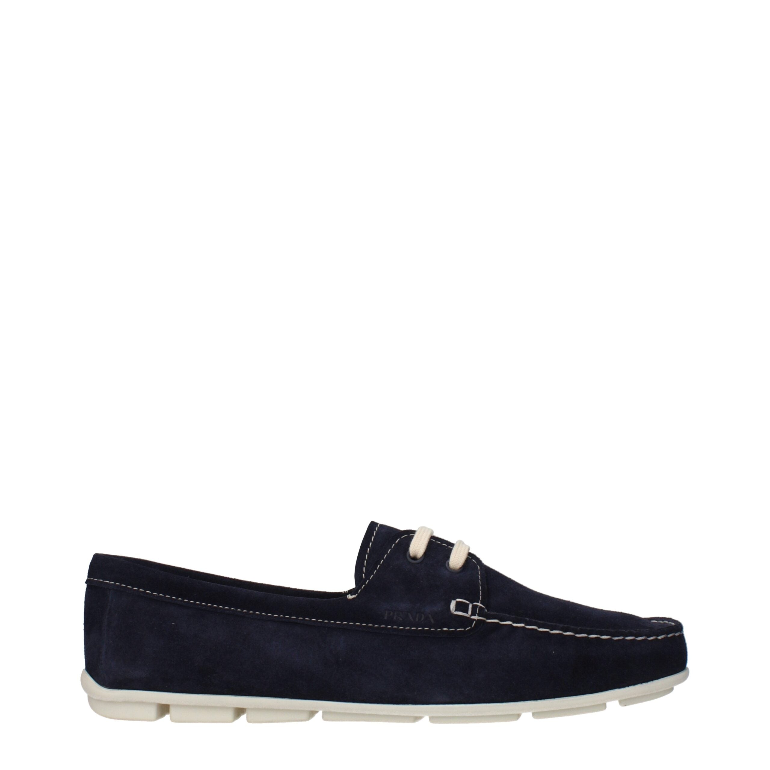 Prada Loafers Uomo in Suede Blu con Logo Laterale