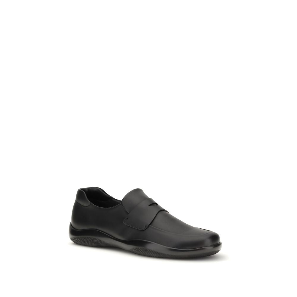 Prada Men's Toblach Moccasins in Smooth Black Leather