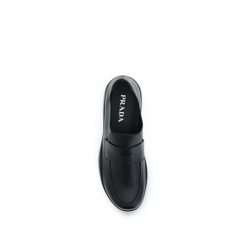 Prada Men's Toblach Moccasins in Smooth Black Leather