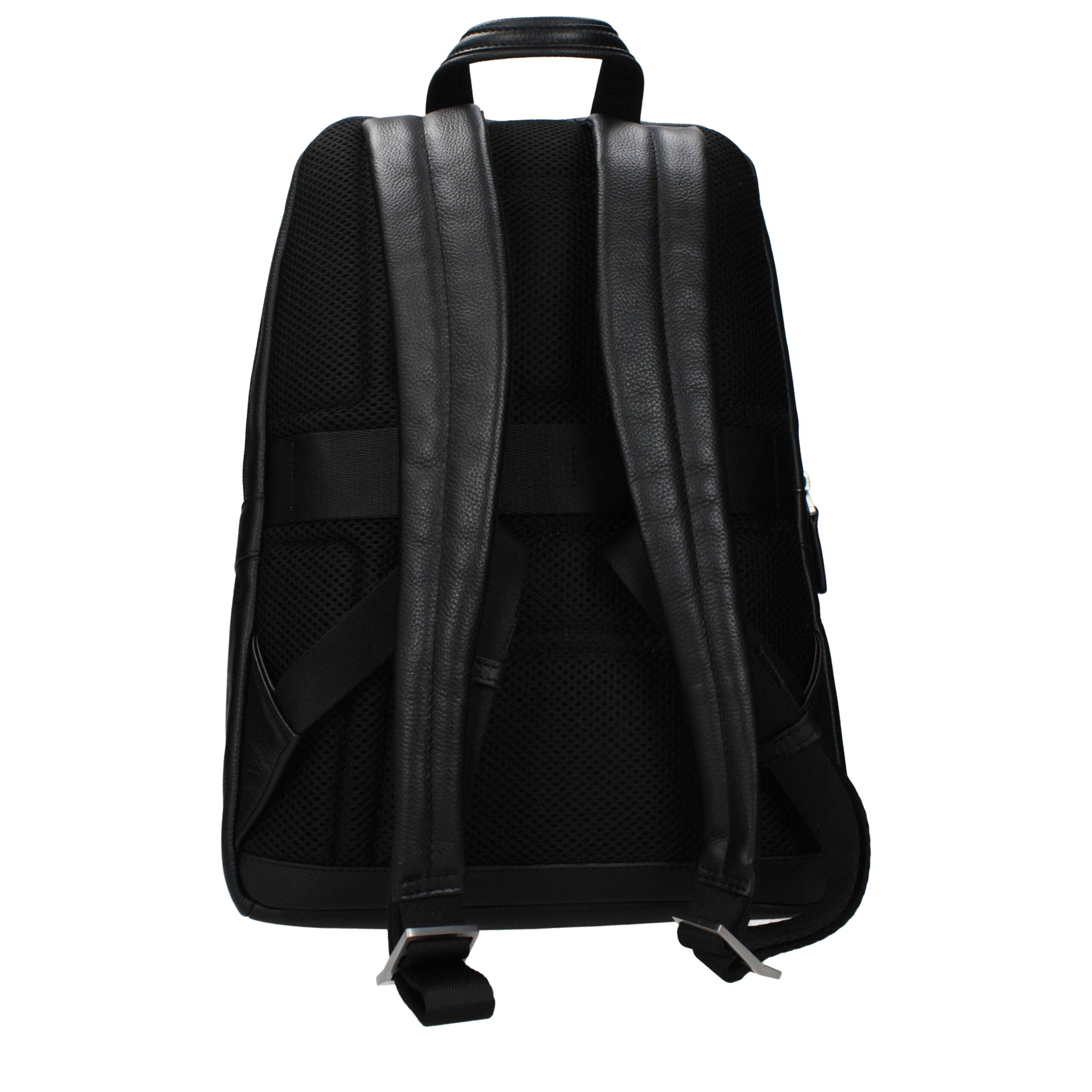 Piquadro CA3214X1N Black Leather Laptop Backpack with Vintage Effect