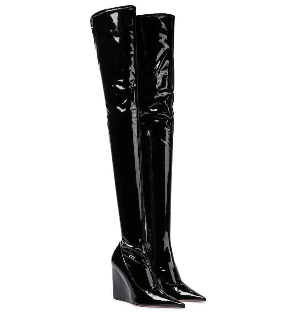 Amina Muaddi Danielle Black Latex Over-the-Knee Boots (AW20)