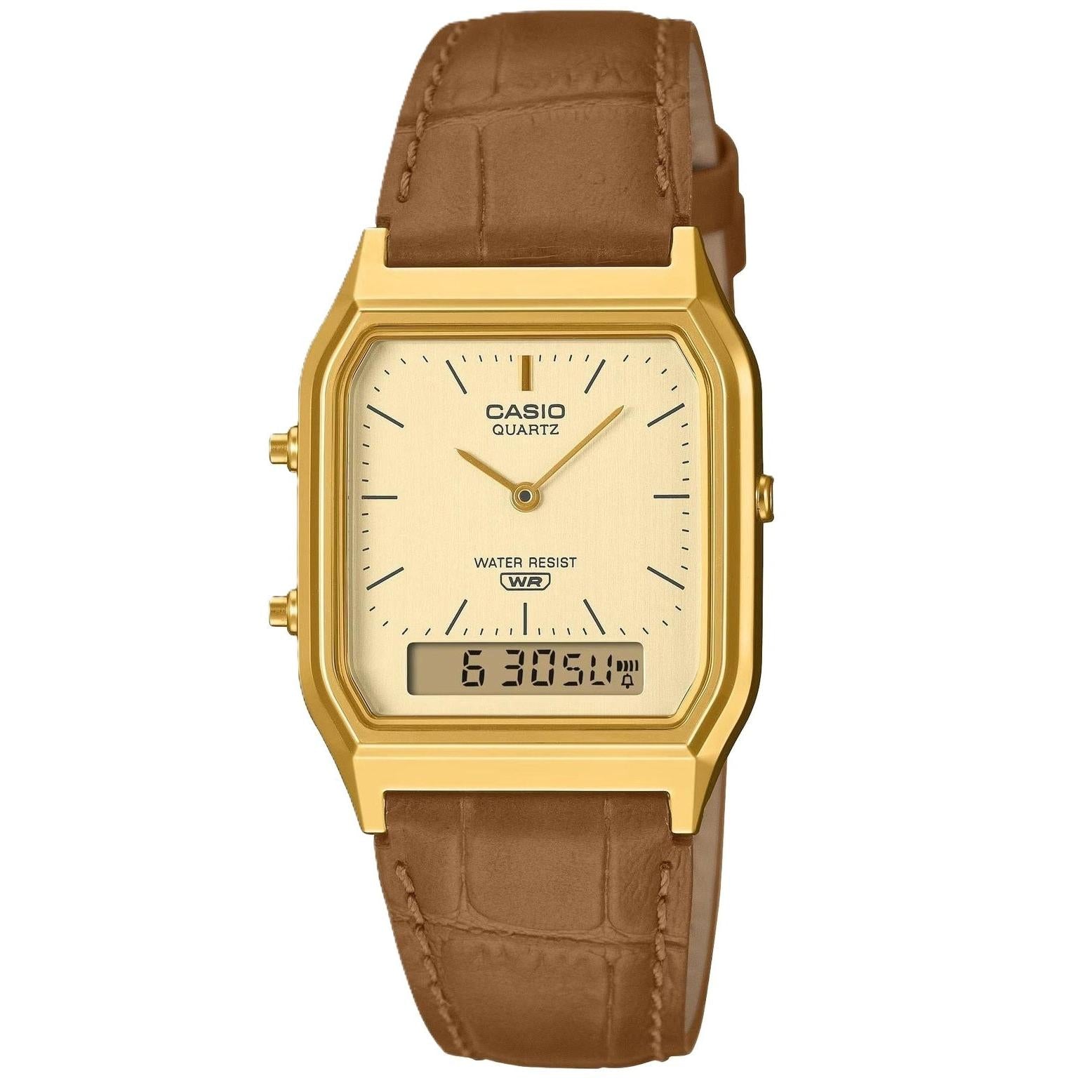 Casio AQ-230EGL-9AEF Analog Digital Gold Leather Watch