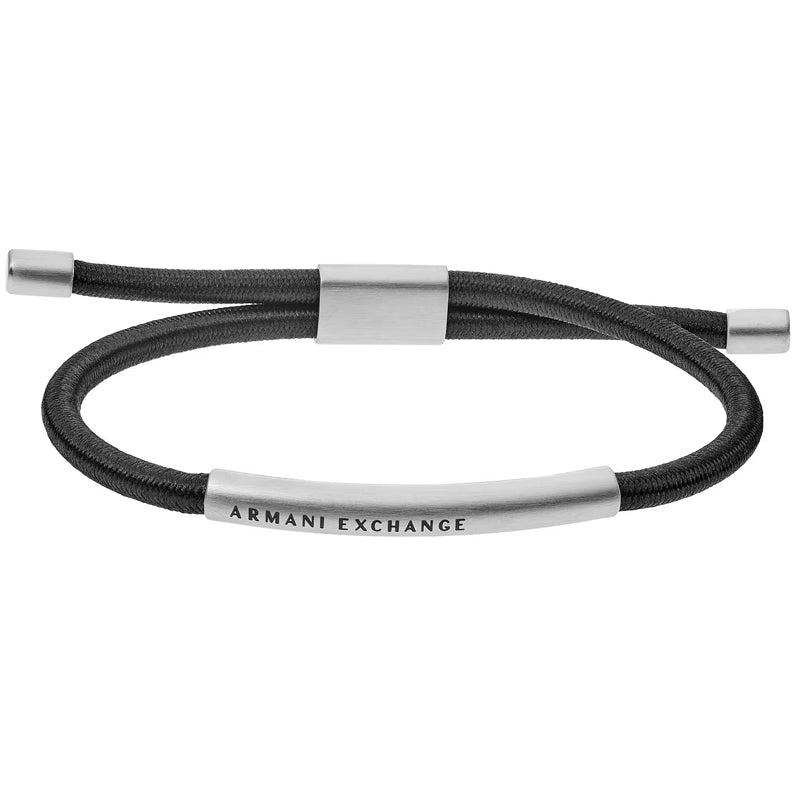 Armani Exchange Men's ID Bracelet in Black Fabric and Silver Steel