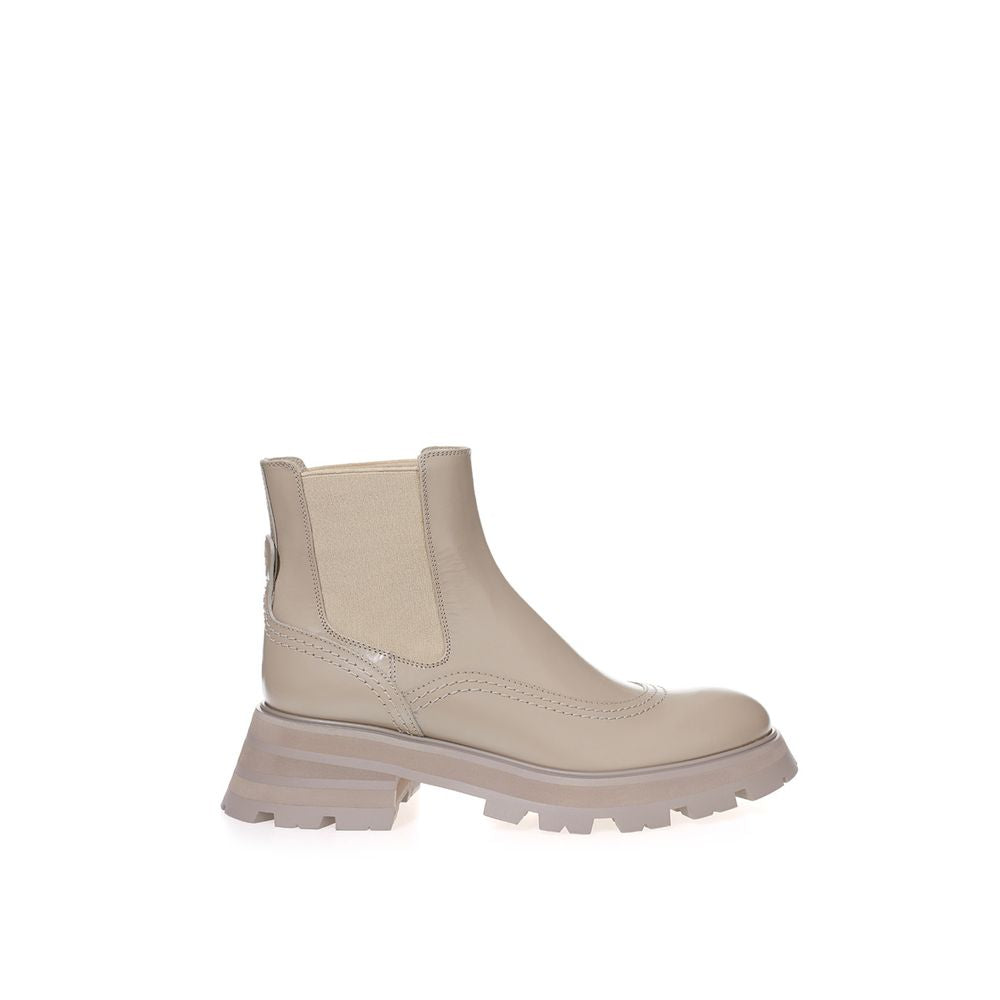 Alexander McQueen Chelsea Boot in Pelle Spazzolata Taupe Suola Oversize