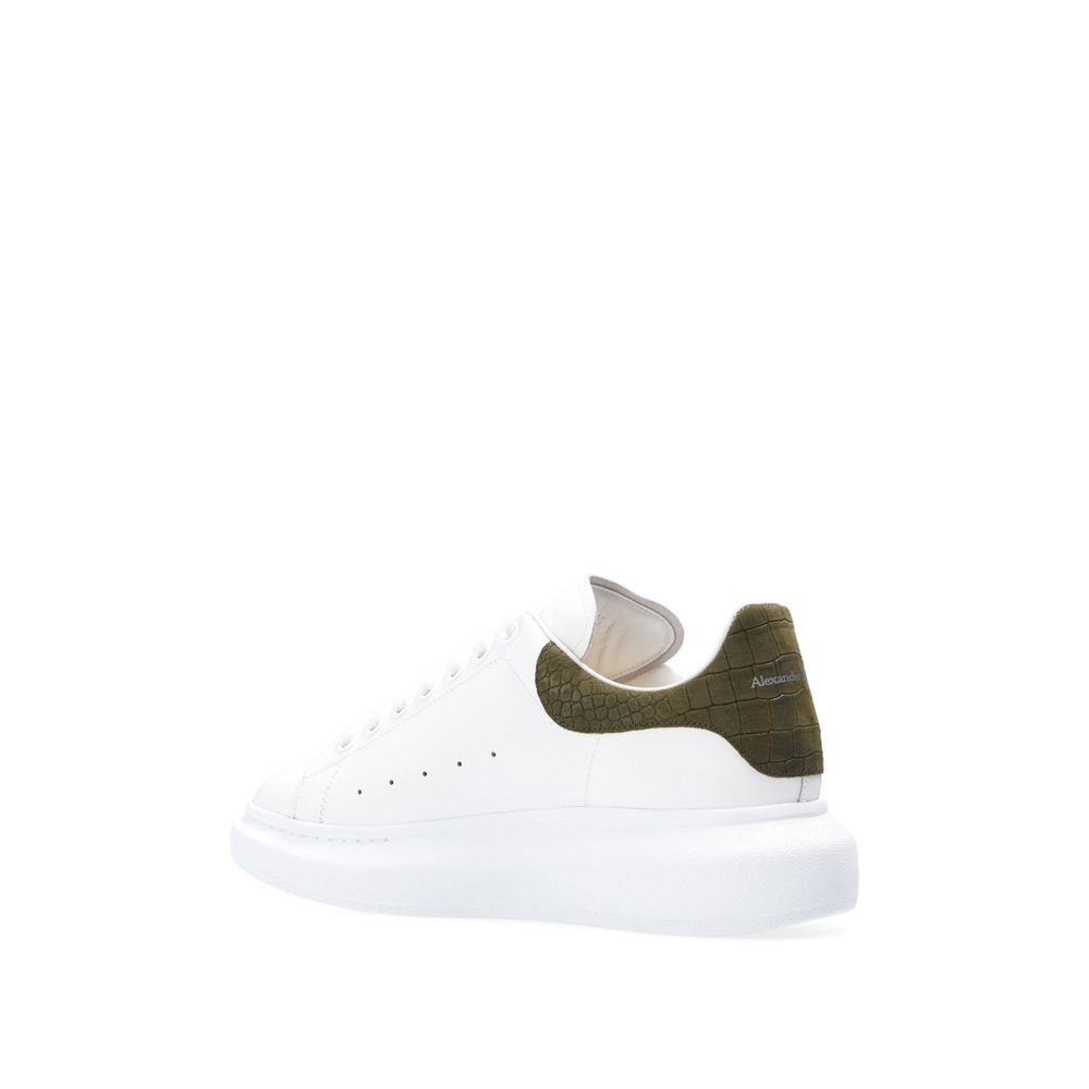 Alexander McQueen Low Top Uomo Croc-Embossed in Vitello Bianco