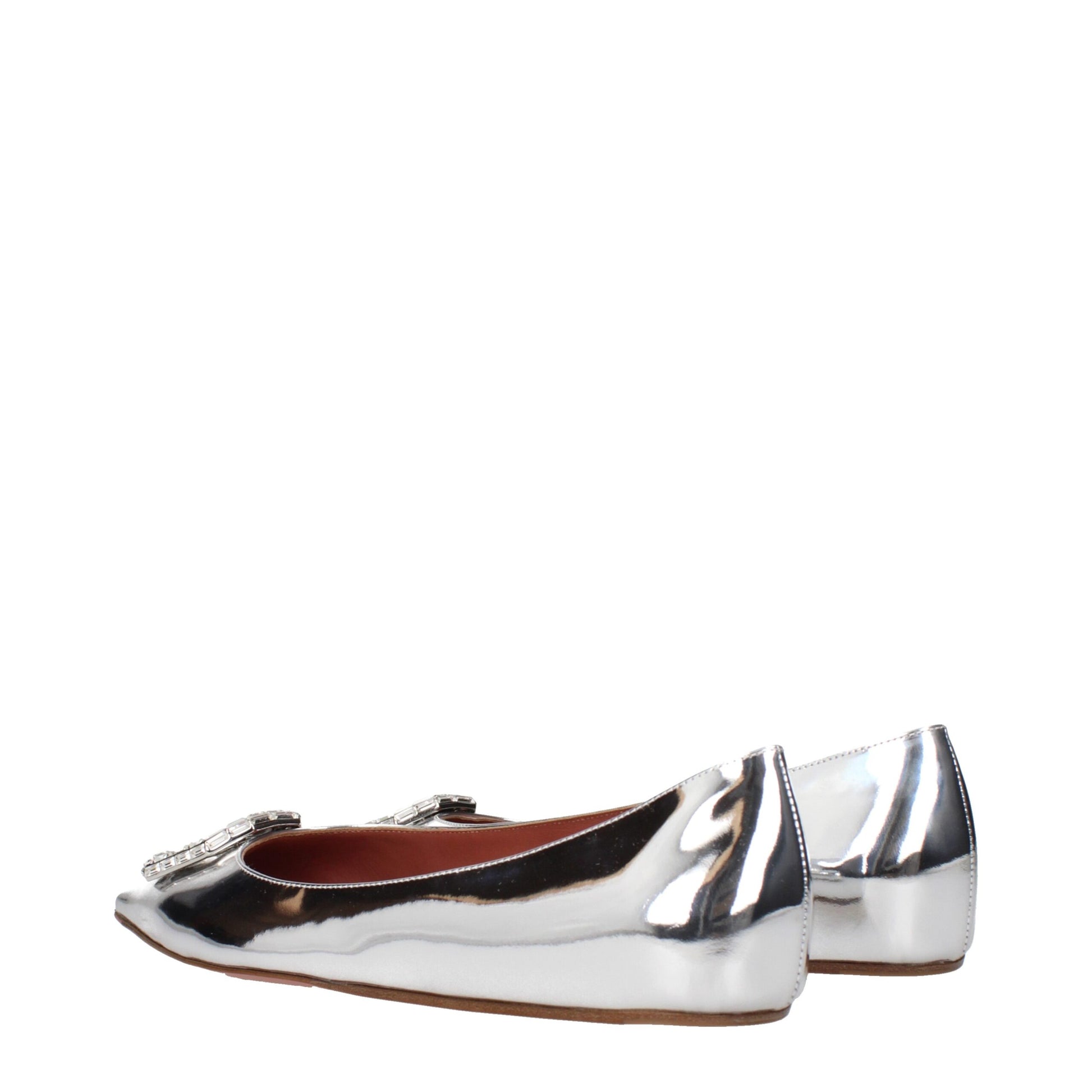 Amina Muaddi Camelia Flat Ballet Flats in Pelle Argento (Punta Affusolata)