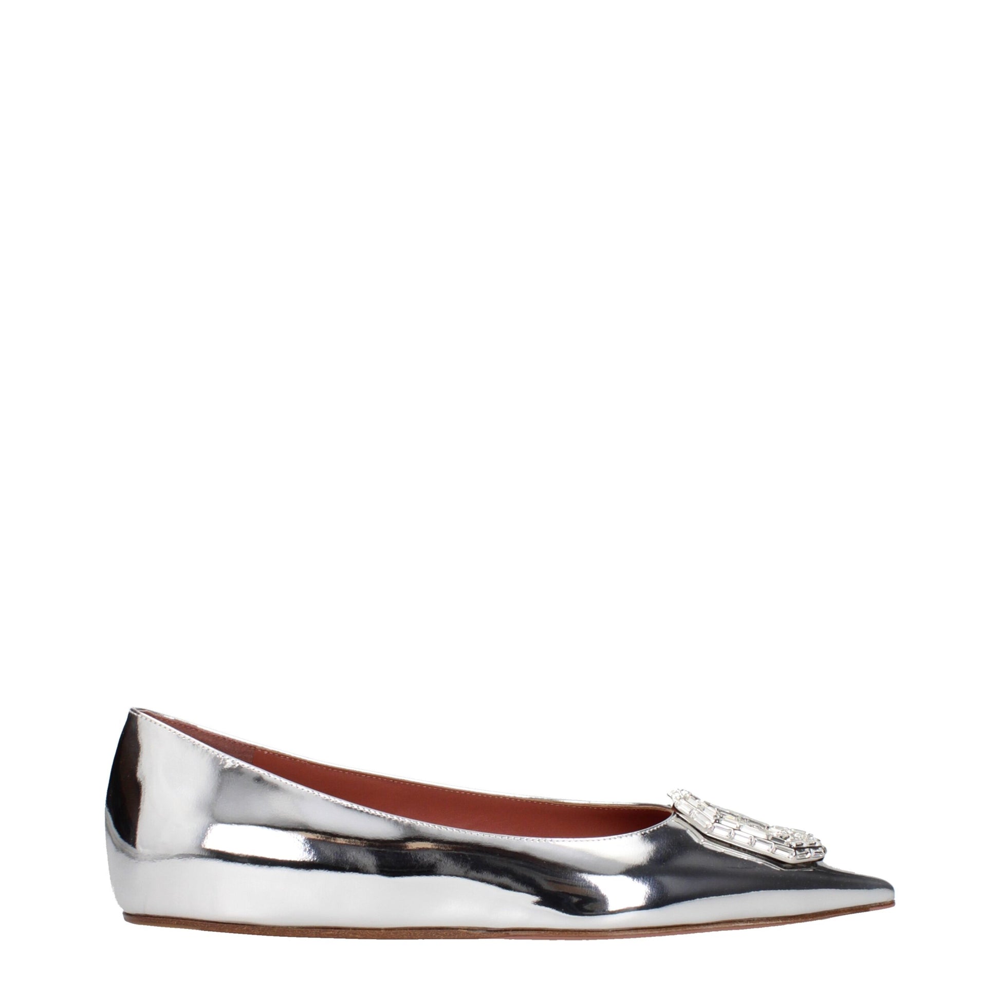 Amina Muaddi Camelia Flat Ballet Flats in Pelle Argento (Punta Affusolata)