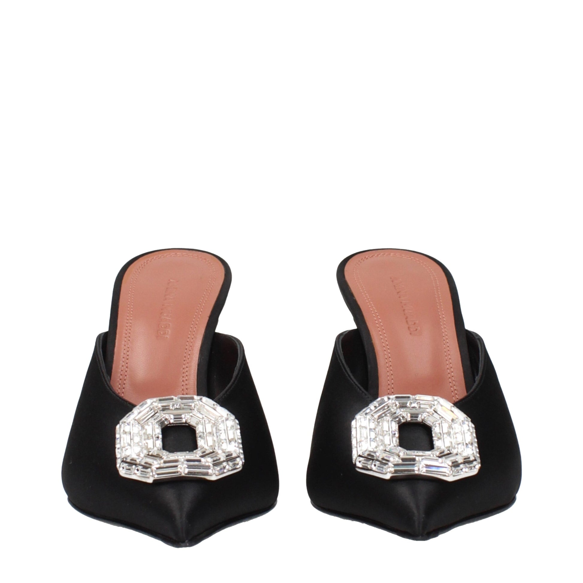 Amina Muaddi Camelia Mule 90 Sandali in Raso Nero (Dettagli Strass)
