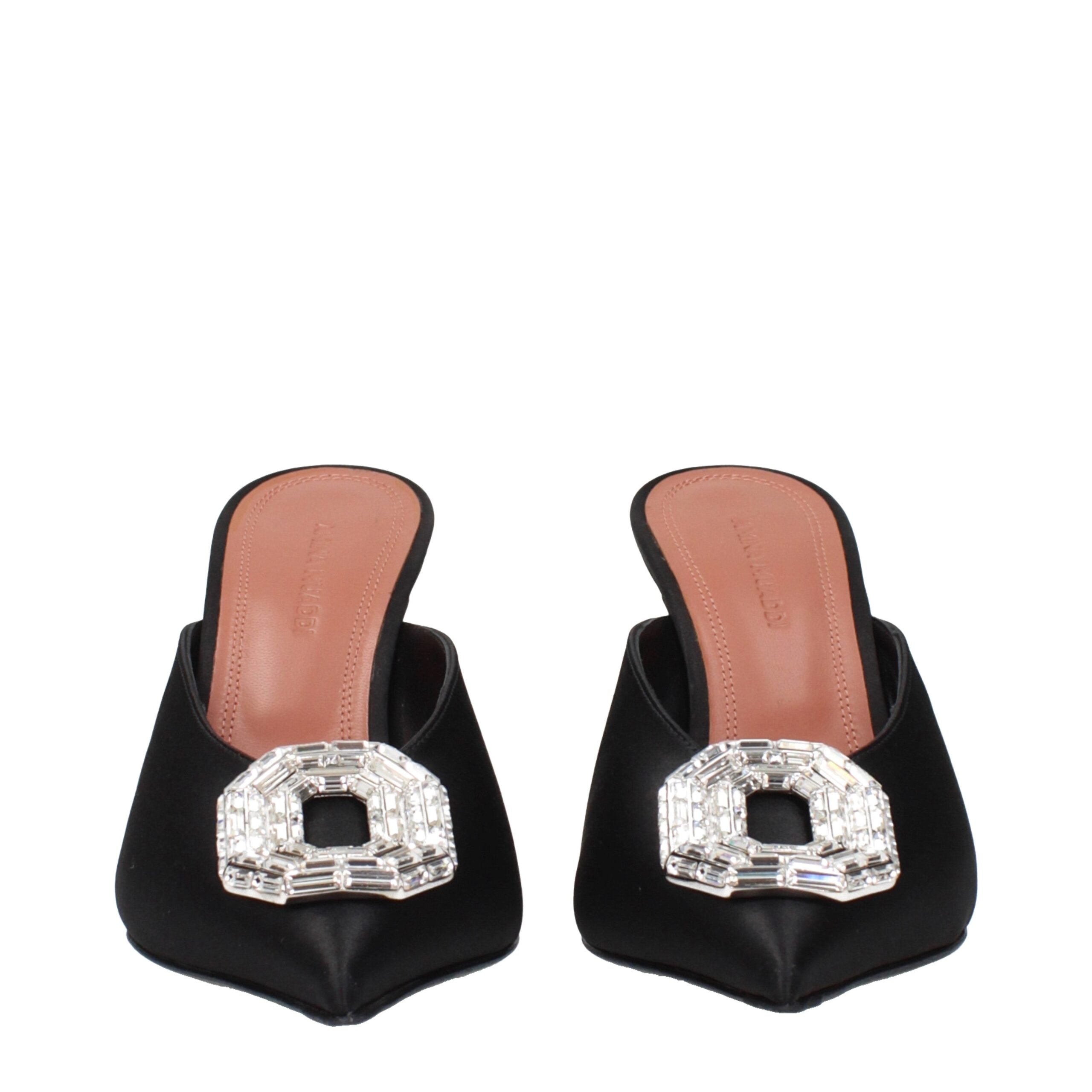 Amina Muaddi Camelia Mule 90 Sandali in Raso Nero (Dettagli Strass)