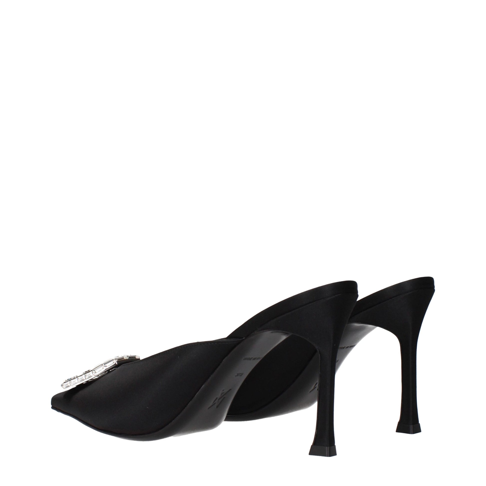 Amina Muaddi Camelia Mule 90 Sandali in Raso Nero (Dettagli Strass)