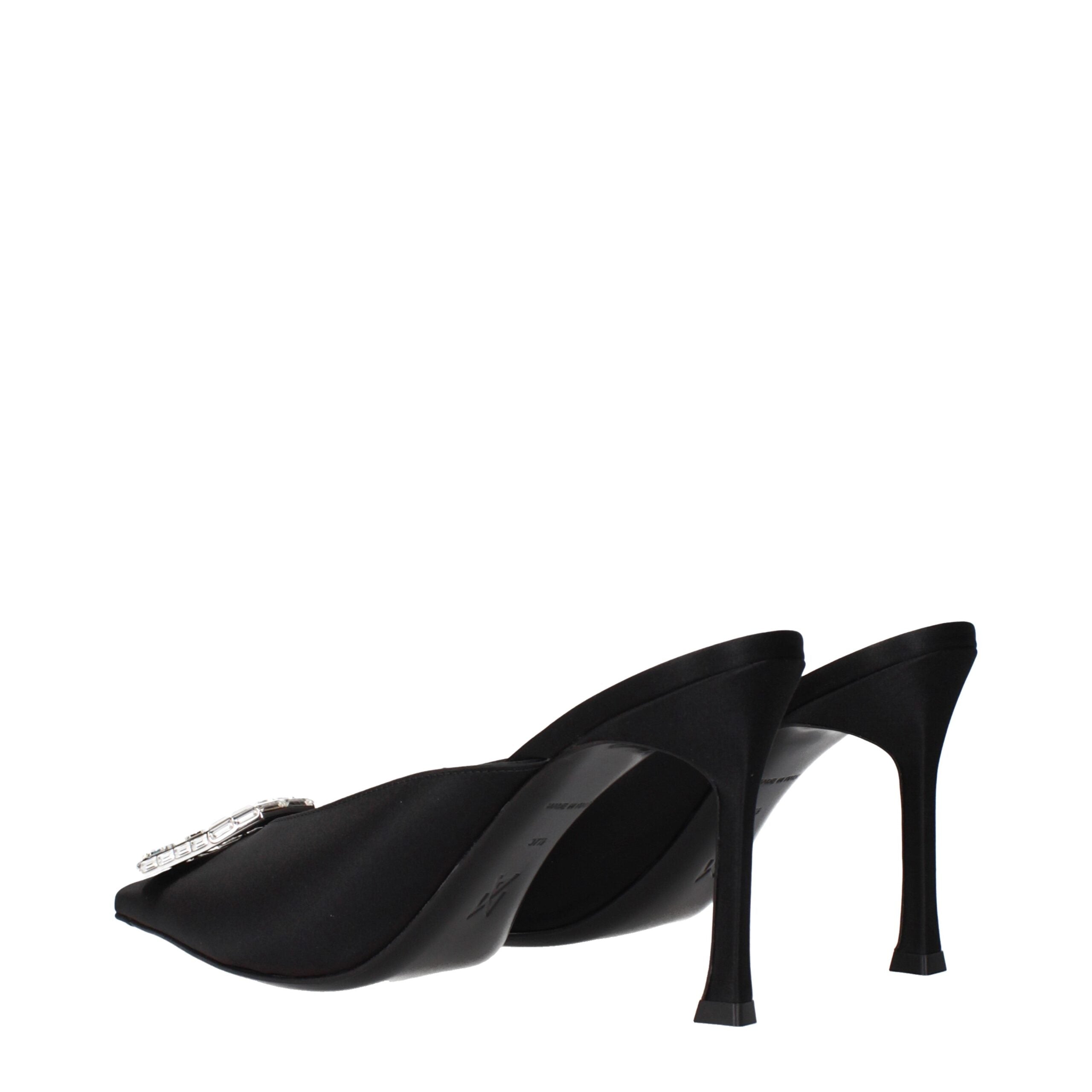 Amina Muaddi Camelia Mule 90 Sandali in Raso Nero (Dettagli Strass)