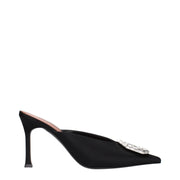 Amina Muaddi Camelia Mule 90 Sandali in Raso Nero (Dettagli Strass)