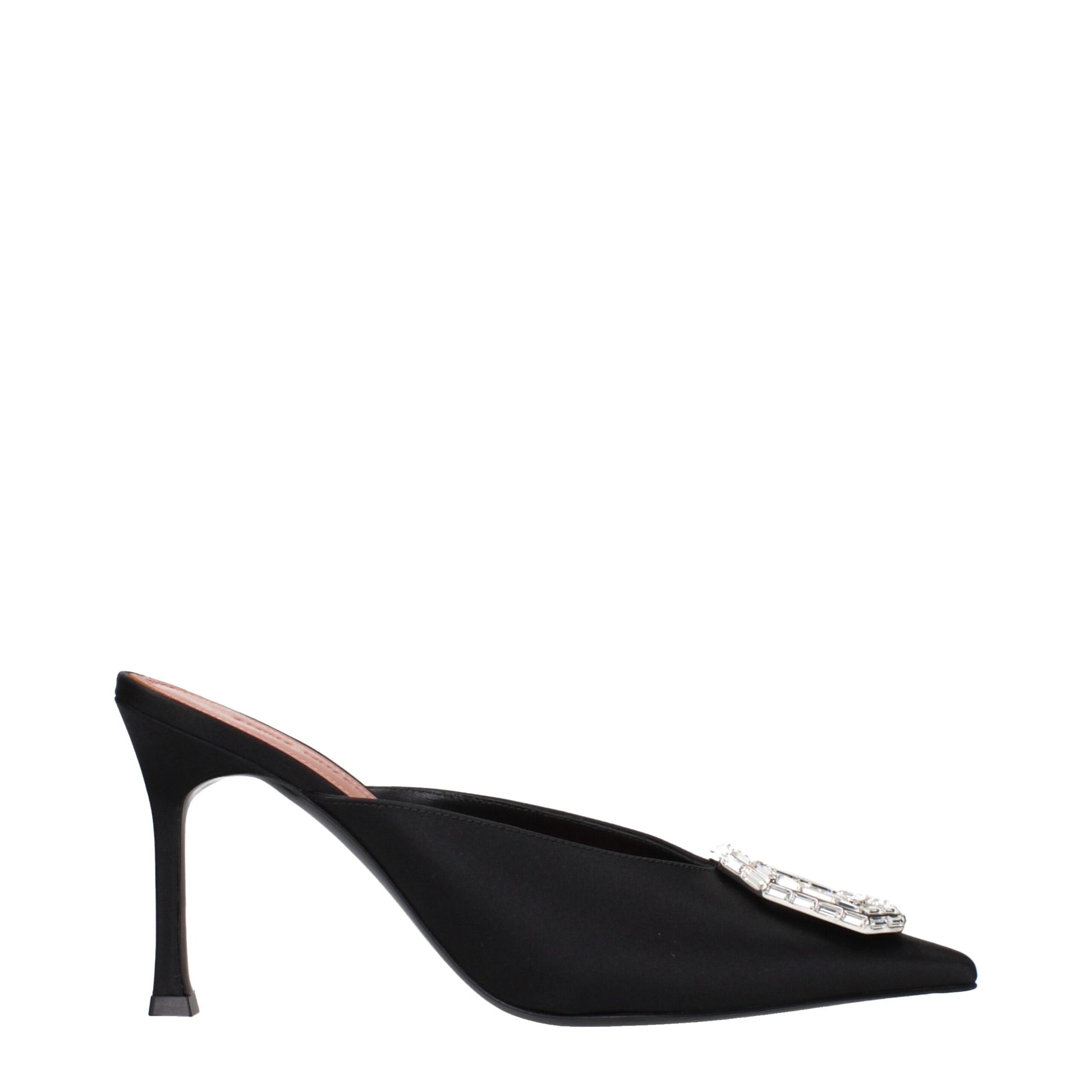Amina Muaddi Camelia Mule 90 Sandali in Raso Nero (Dettagli Strass)