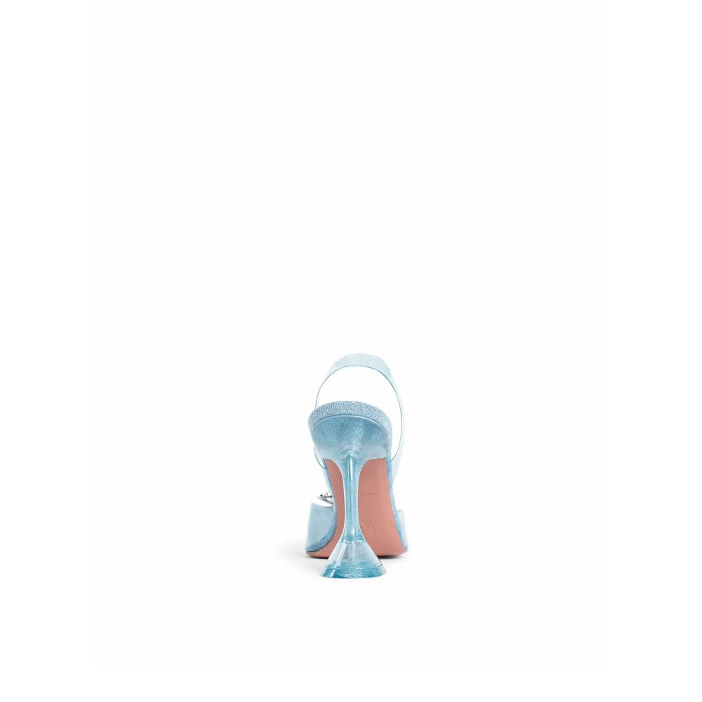 Amina Muaddi Décolleté in Plexiglass Blu con Fiocco Cristallo