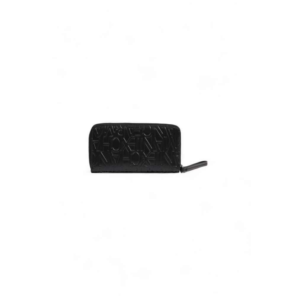 Armani Exchange Portafoglio Grande Donna in Poliuretano Nero con Laccio