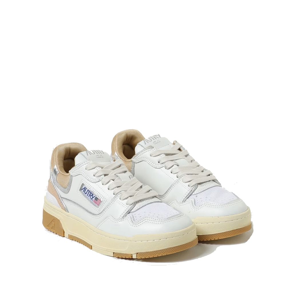 Autry Medalist Low da Donna in Pelle Bianca, Lycra® e Micro-Mesh