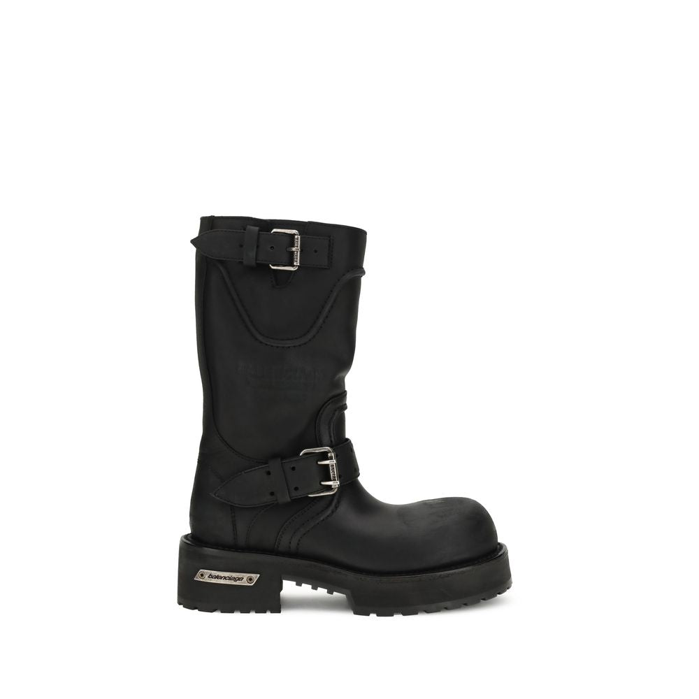 Balenciaga Black Calf Leather Bos Taurus Lace-Up Boots