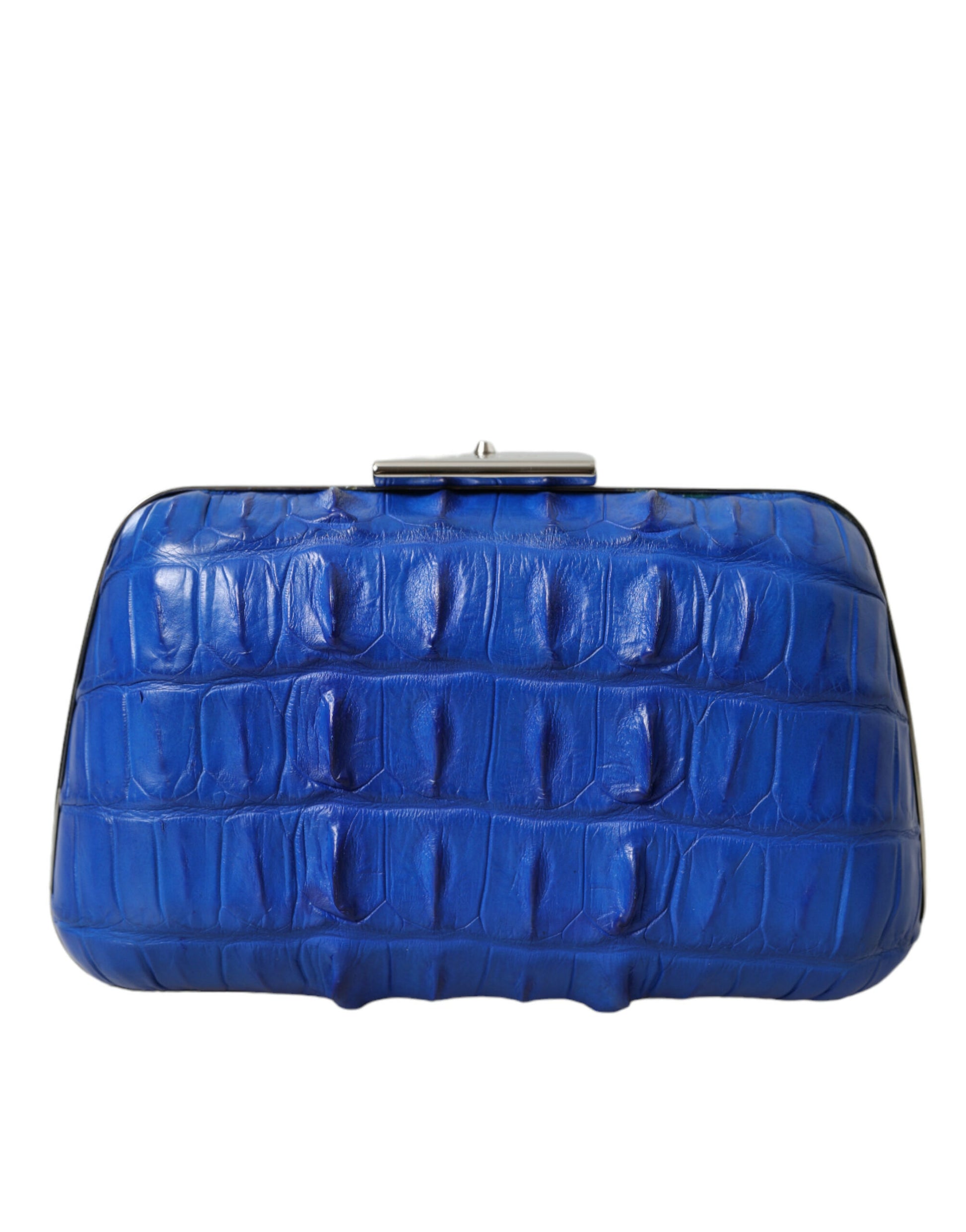 Balenciaga Box Clutch a Tracolla in Pelle di Coccodrillo Blu