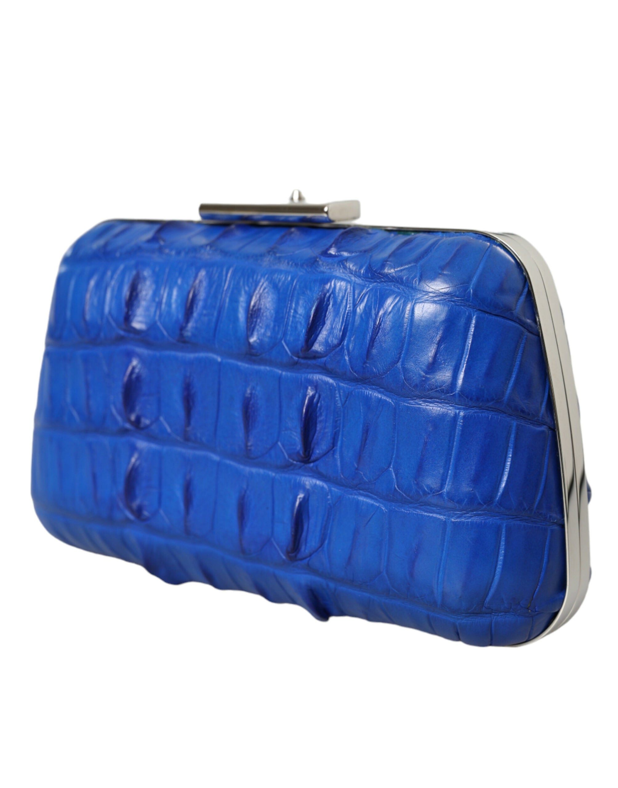 Balenciaga Box Clutch a Tracolla in Pelle di Coccodrillo Blu