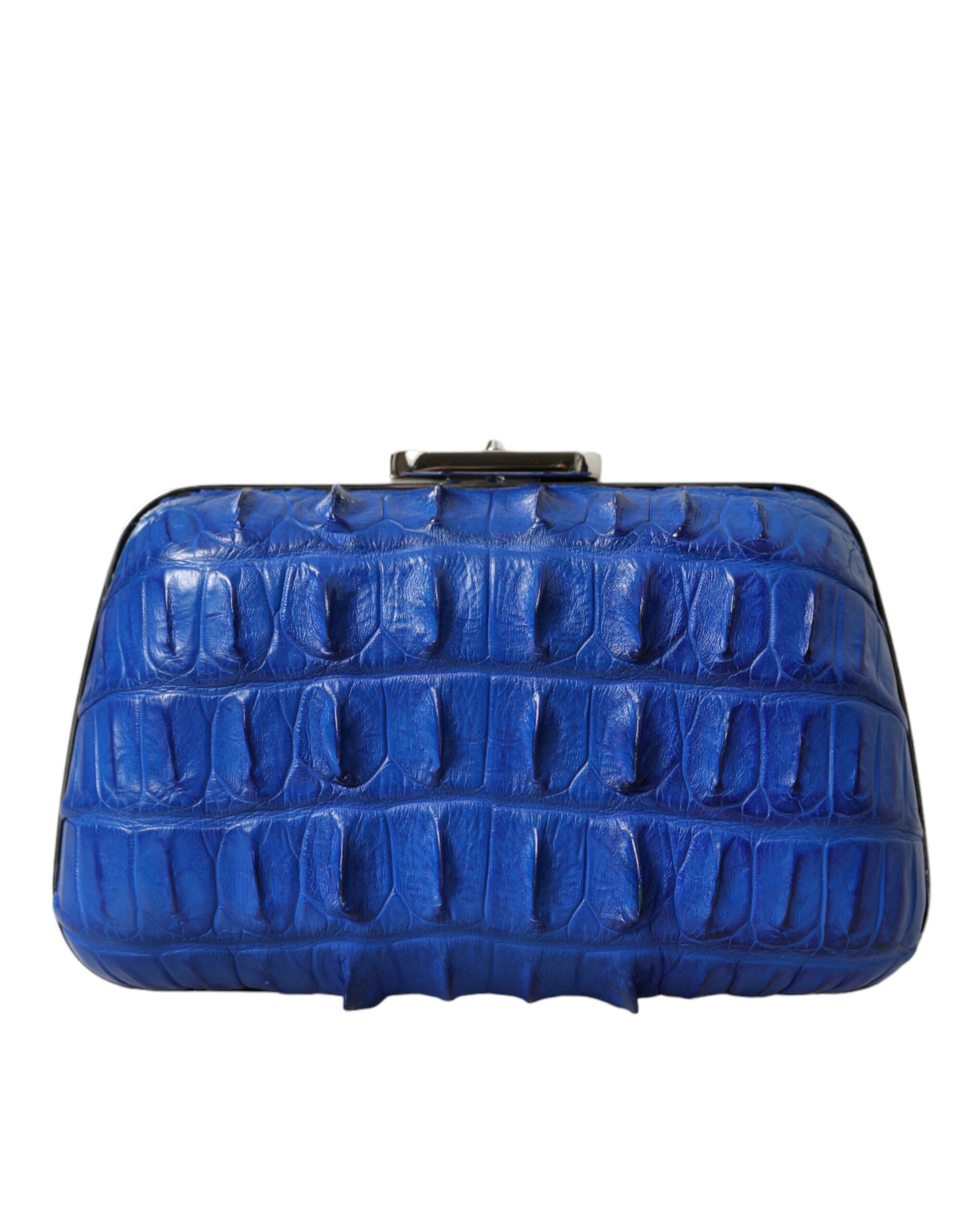 Balenciaga Box Clutch a Tracolla in Pelle di Coccodrillo Blu