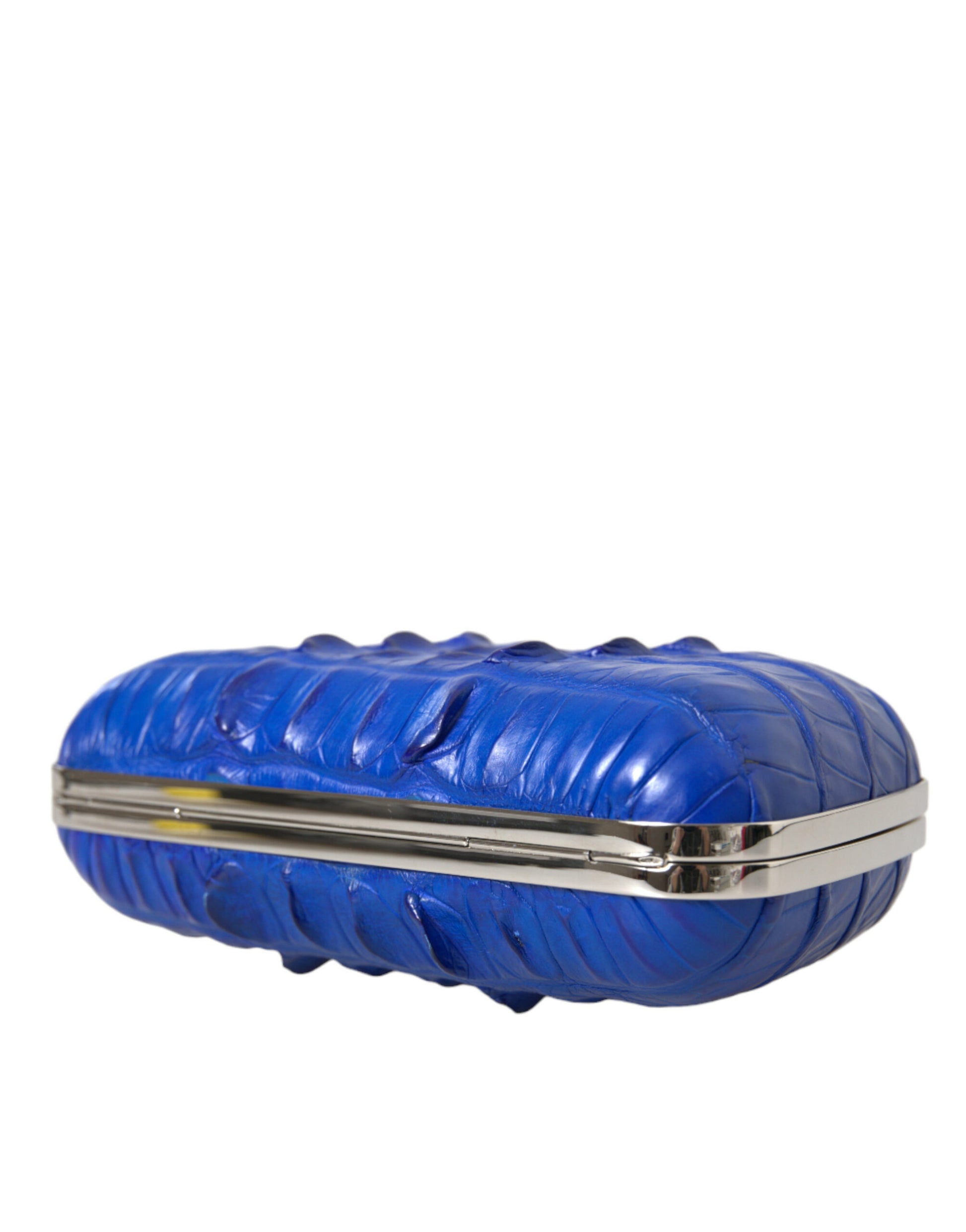Balenciaga Box Clutch a Tracolla in Pelle di Coccodrillo Blu