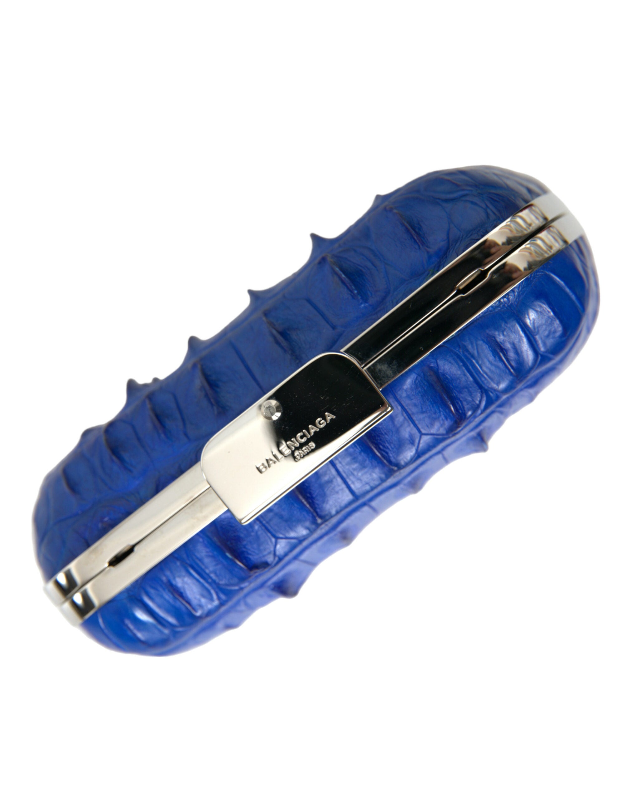 Balenciaga Box Clutch a Tracolla in Pelle di Coccodrillo Blu