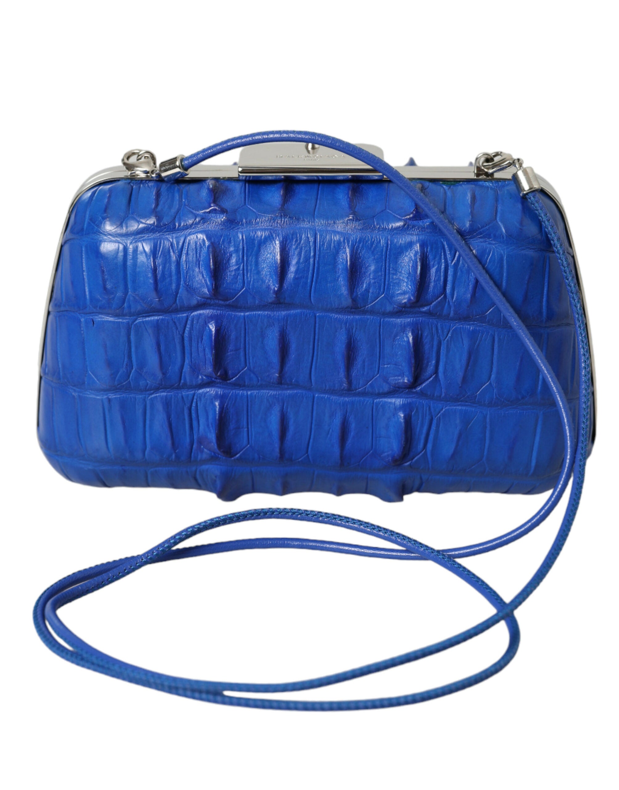 Balenciaga Box Clutch a Tracolla in Pelle di Coccodrillo Blu