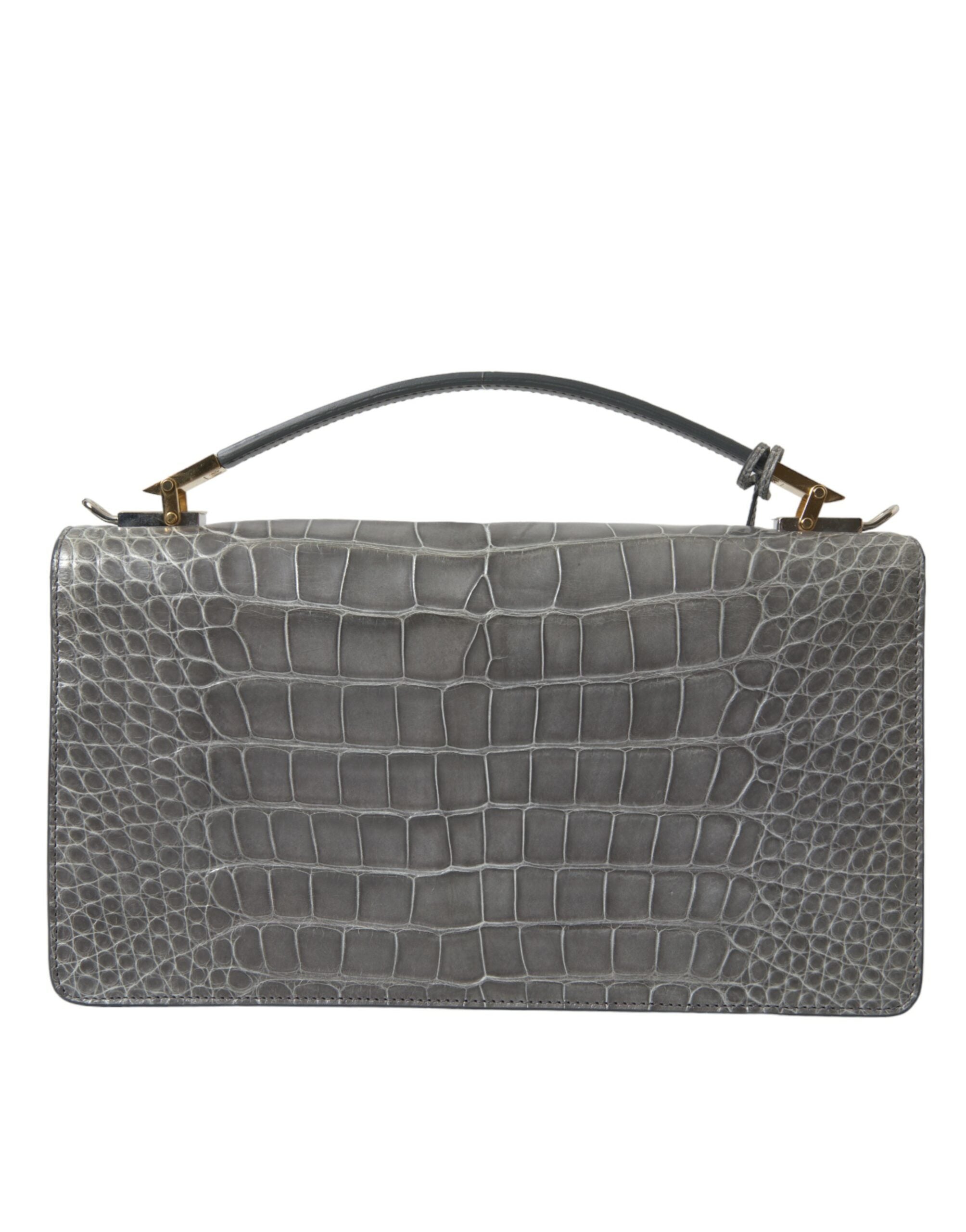 Balenciaga Le Dix Borsa a Spalla Media in Pelle di Alligatore Grigia