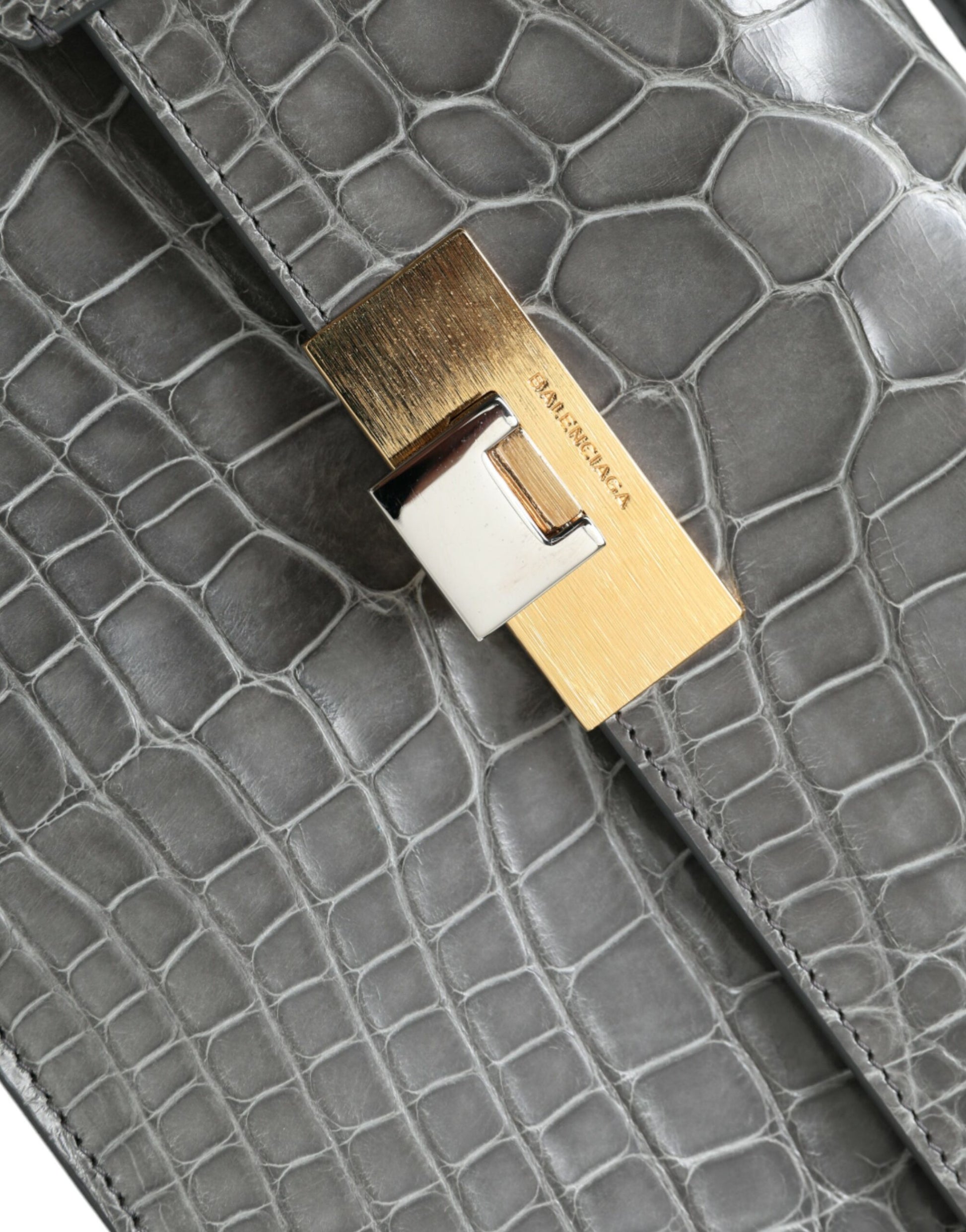 Balenciaga Le Dix Borsa a Spalla Media in Pelle di Alligatore Grigia