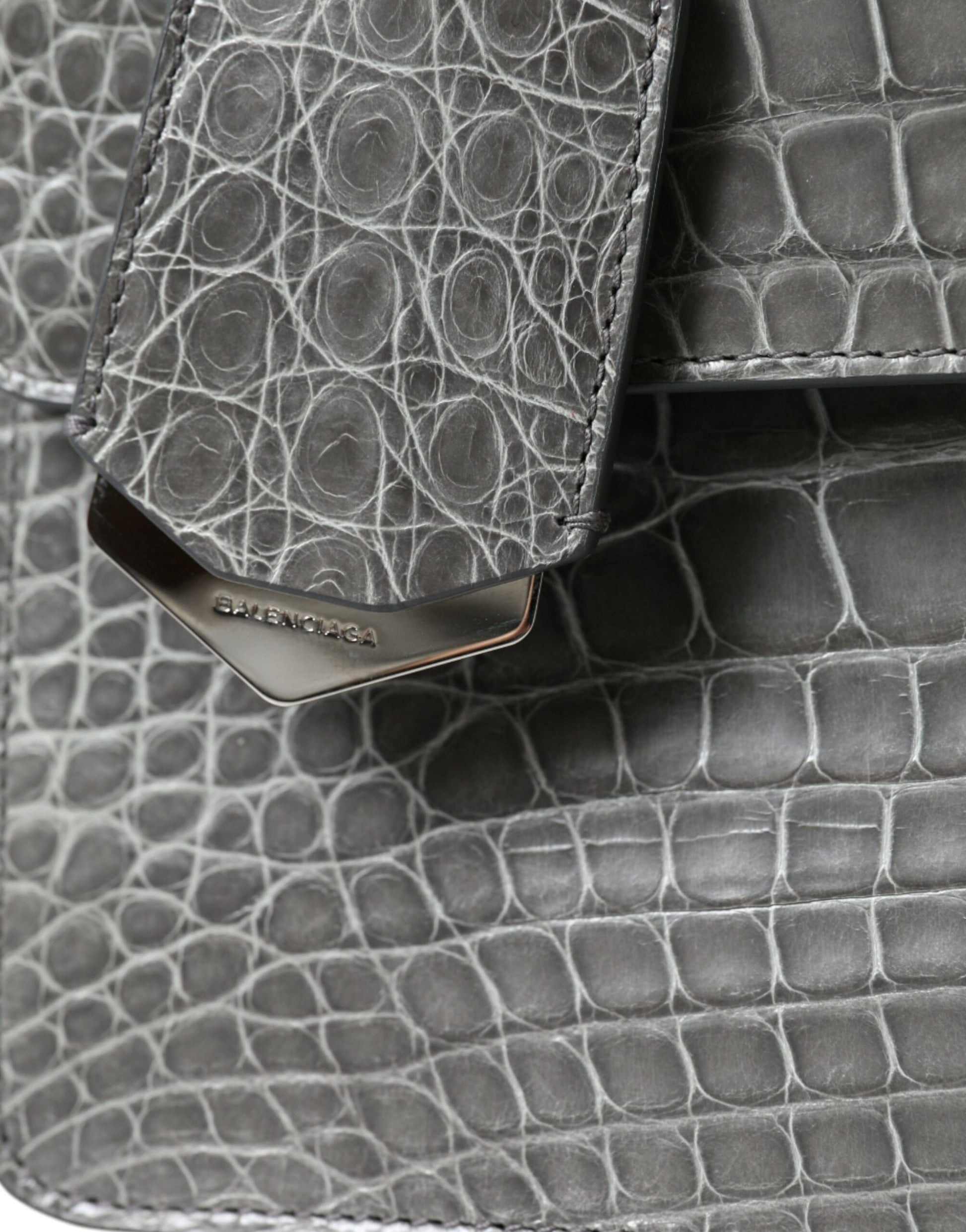 Balenciaga Le Dix Borsa a Spalla Media in Pelle di Alligatore Grigia
