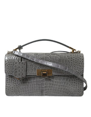 Balenciaga Le Dix Borsa a Spalla Media in Pelle di Alligatore Grigia