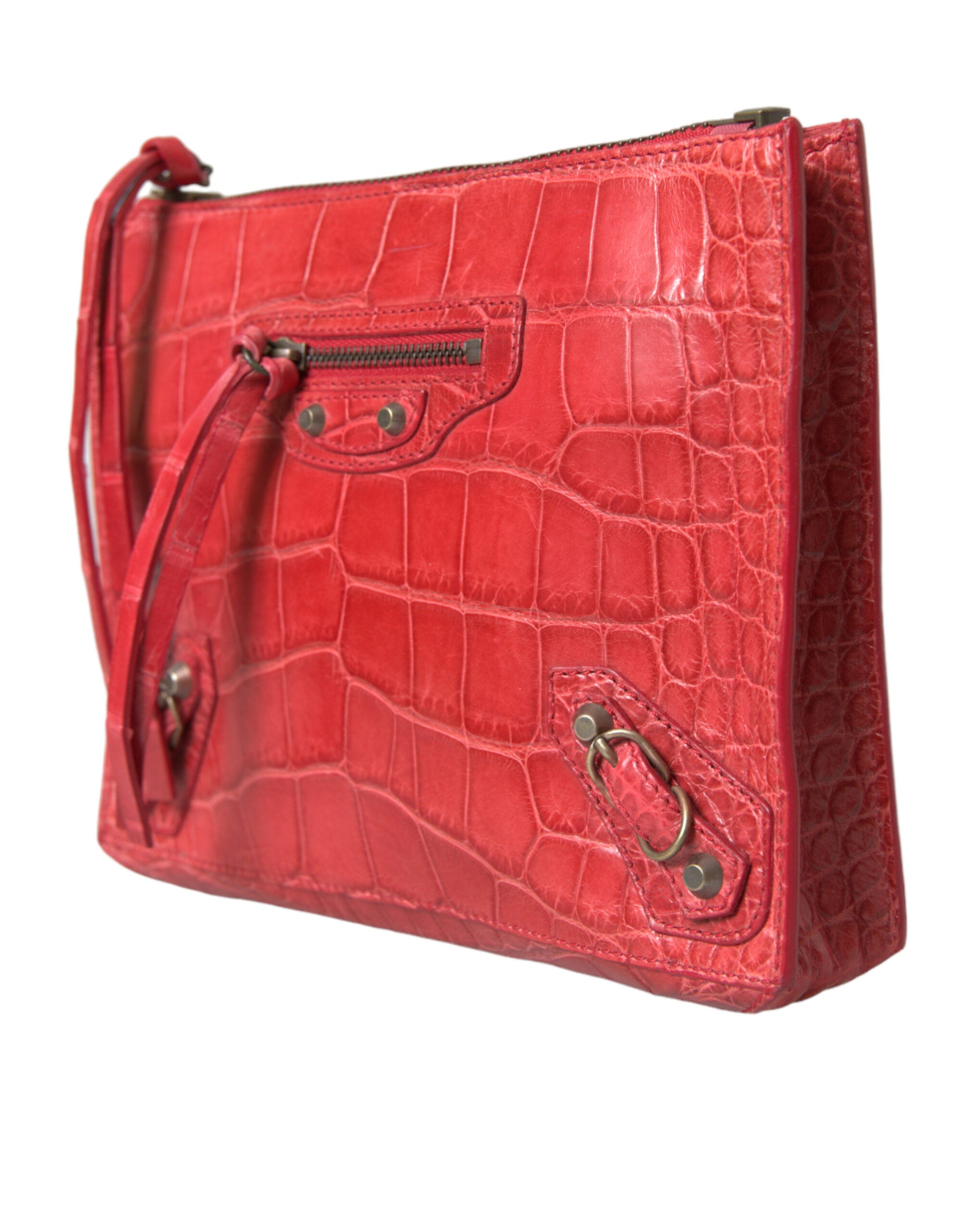 Balenciaga Pouch Classica in Pelle Esotica Alligatore Rossa