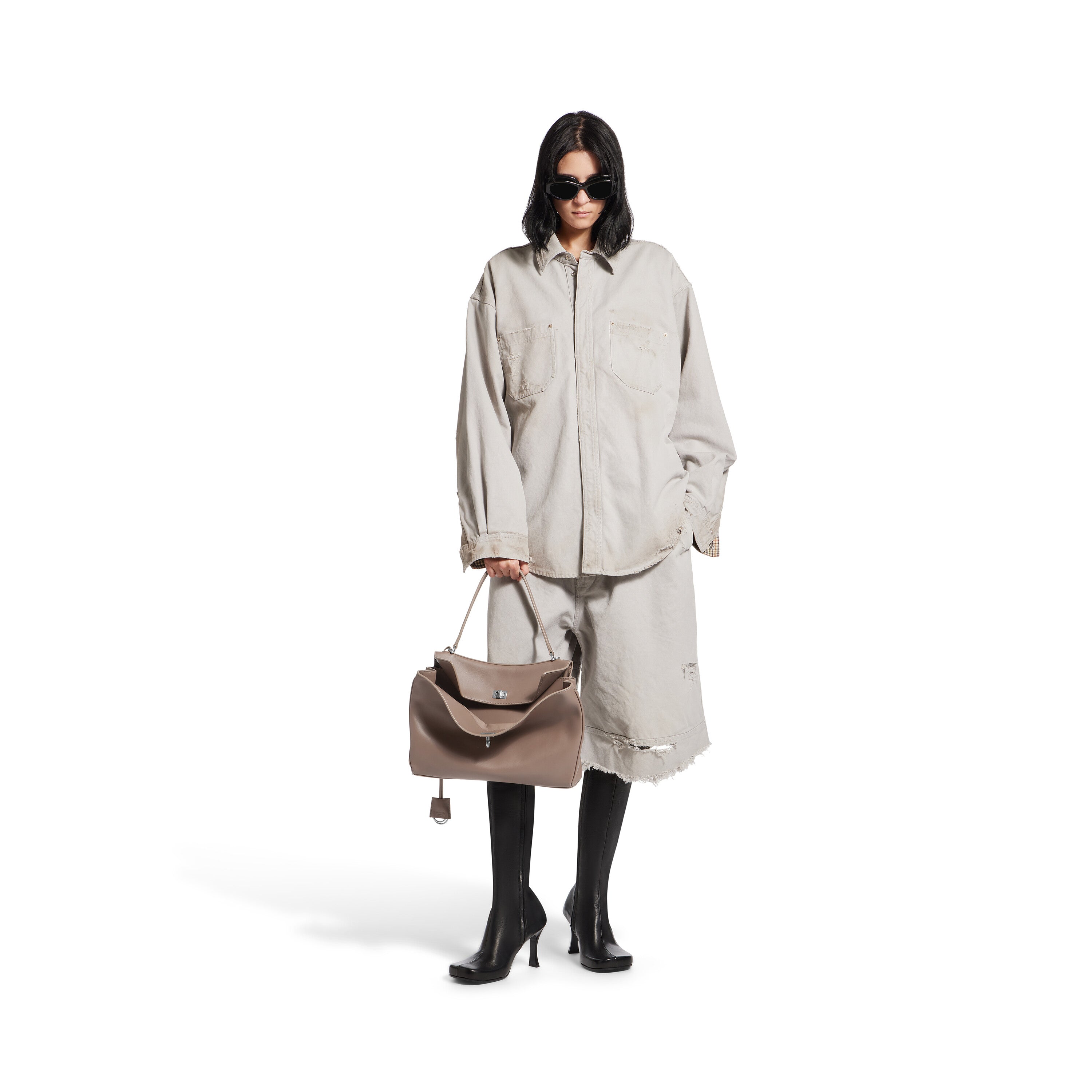 Balenciaga Rodeo Borsa a Spalla Media in Pelle di Vitello Grigia