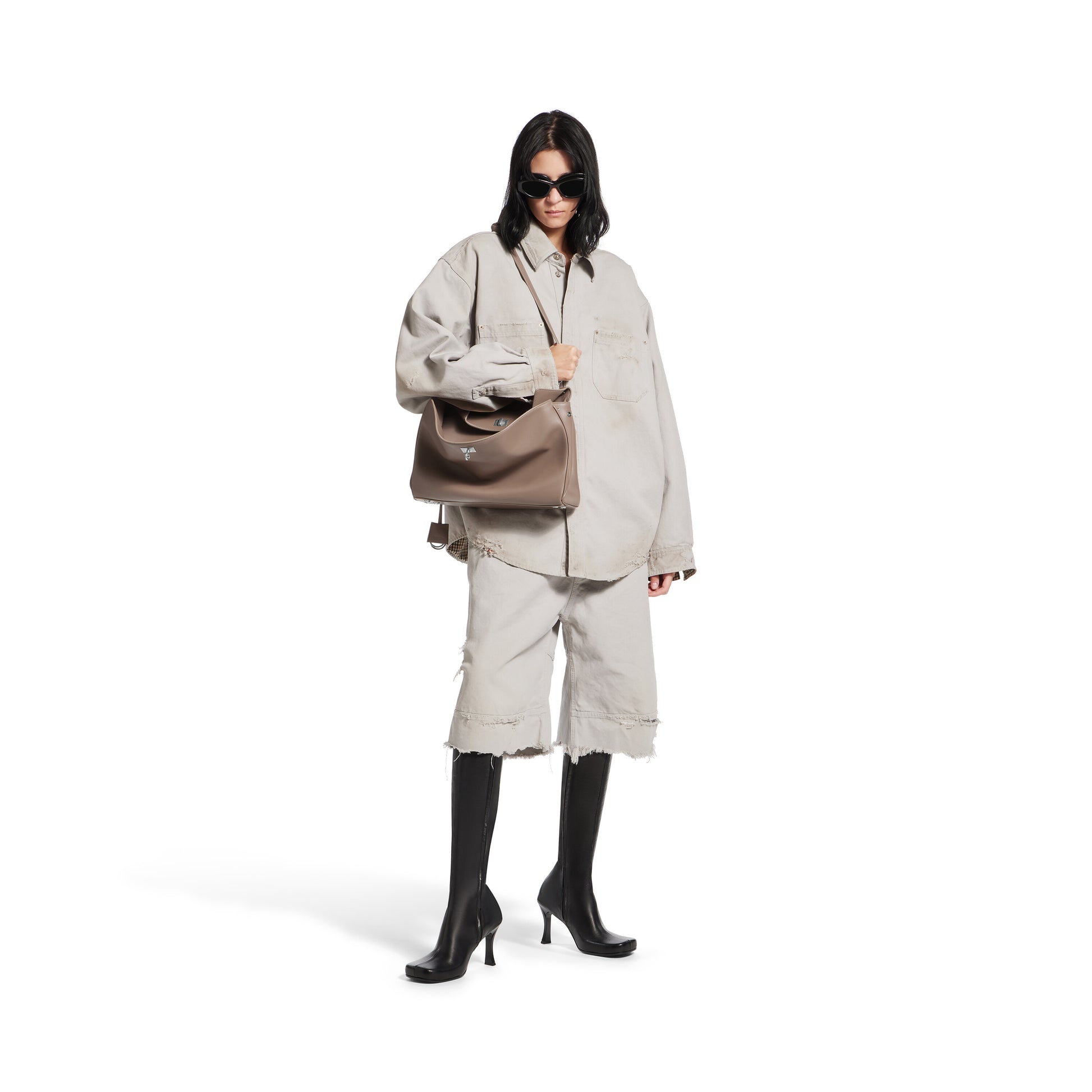 Balenciaga Rodeo Borsa a Spalla Media in Pelle di Vitello Grigia